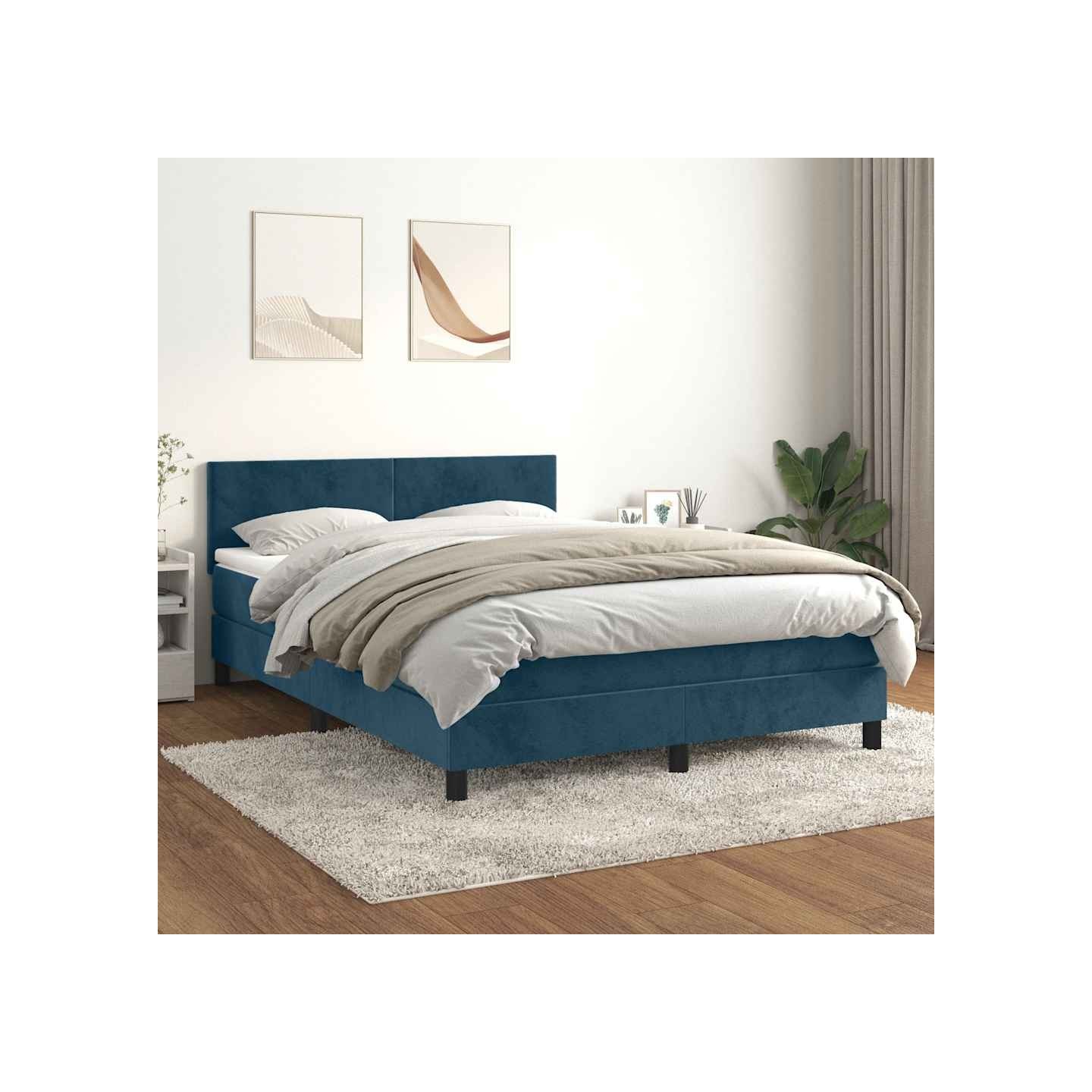 Sommier à lattes de lit et matelas Bleu foncé 140x190cm Velours