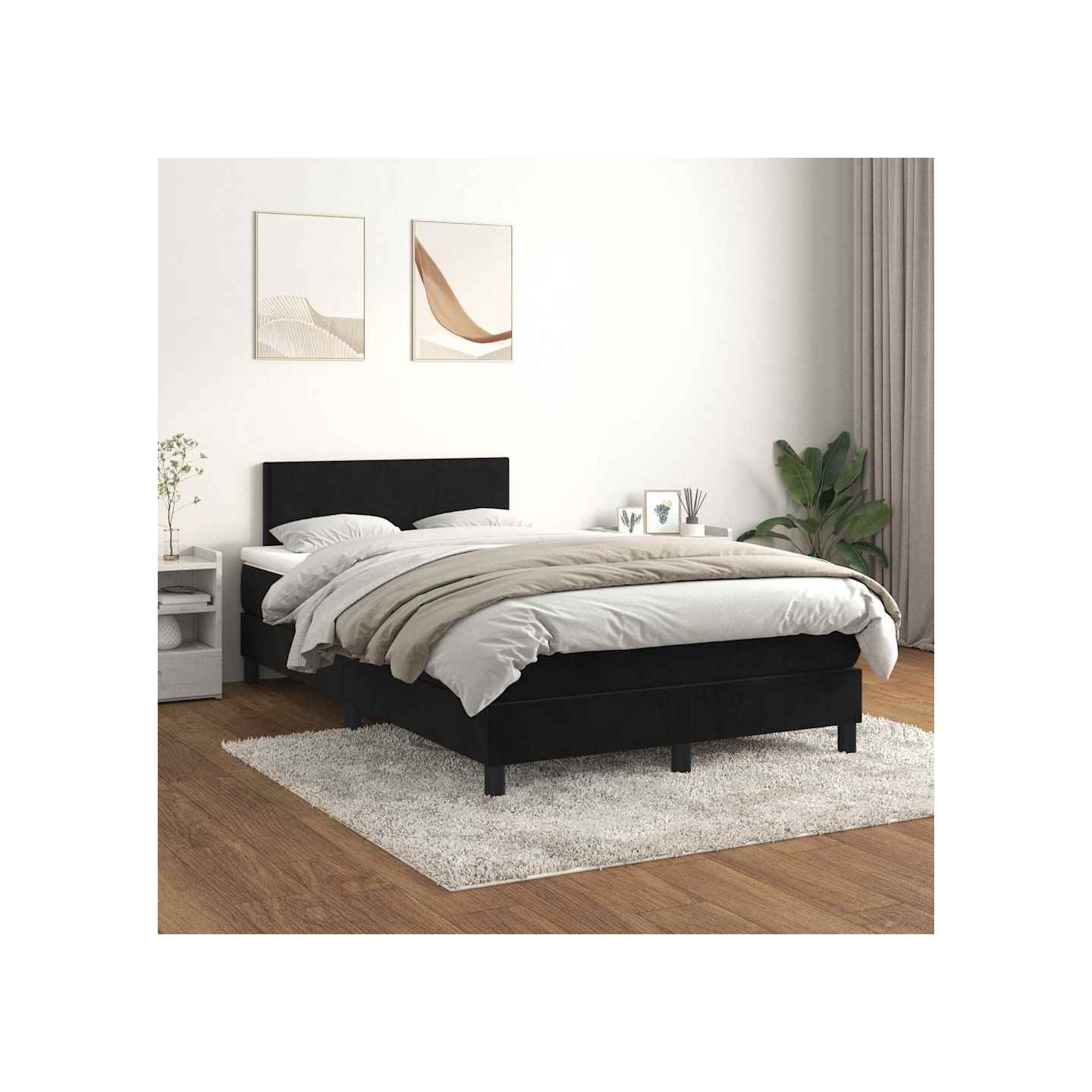 Sommier à lattes de lit avec matelas Noir 120x200 cm Velours