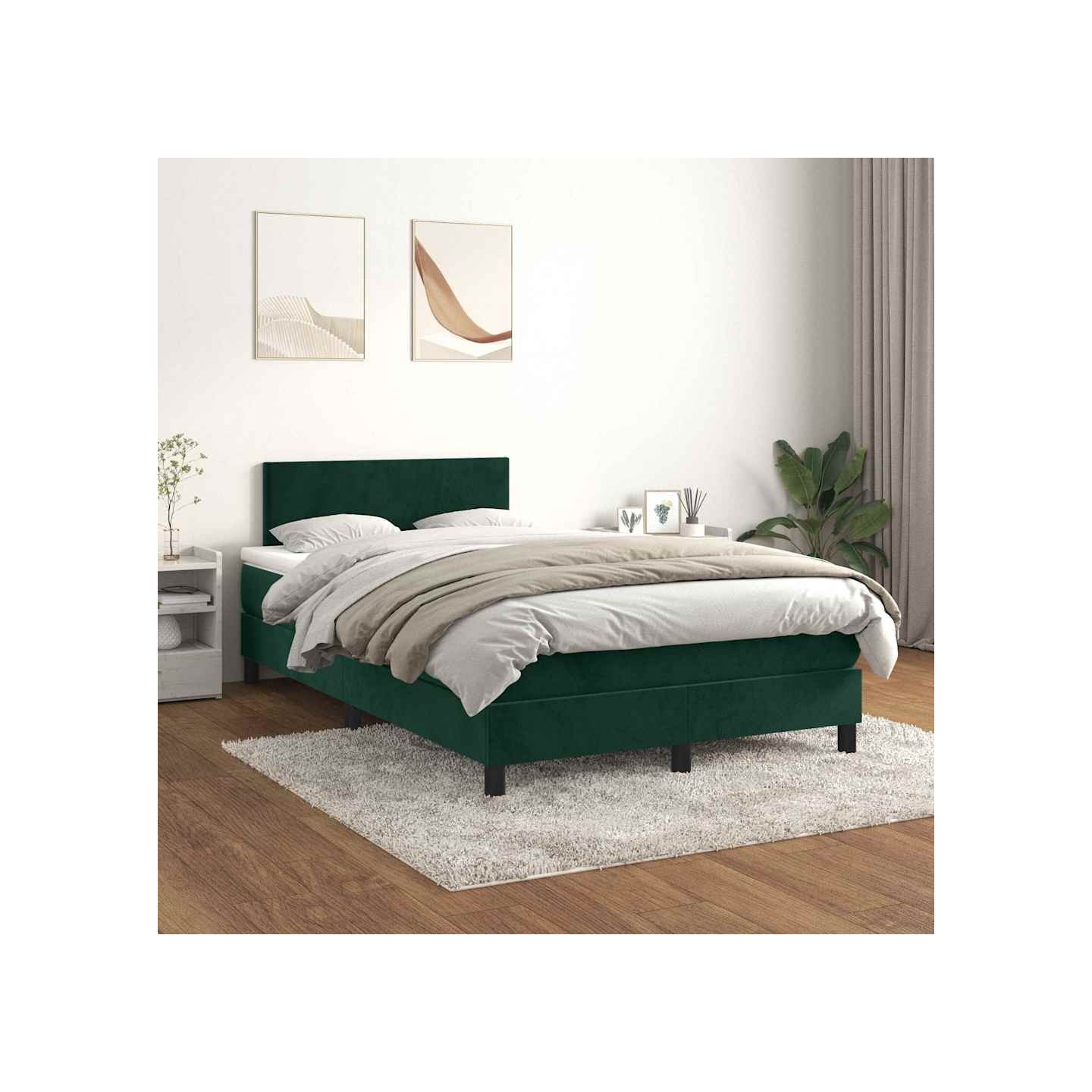 Sommier à lattes de lit et matelas Vert foncé 120x200cm Velours