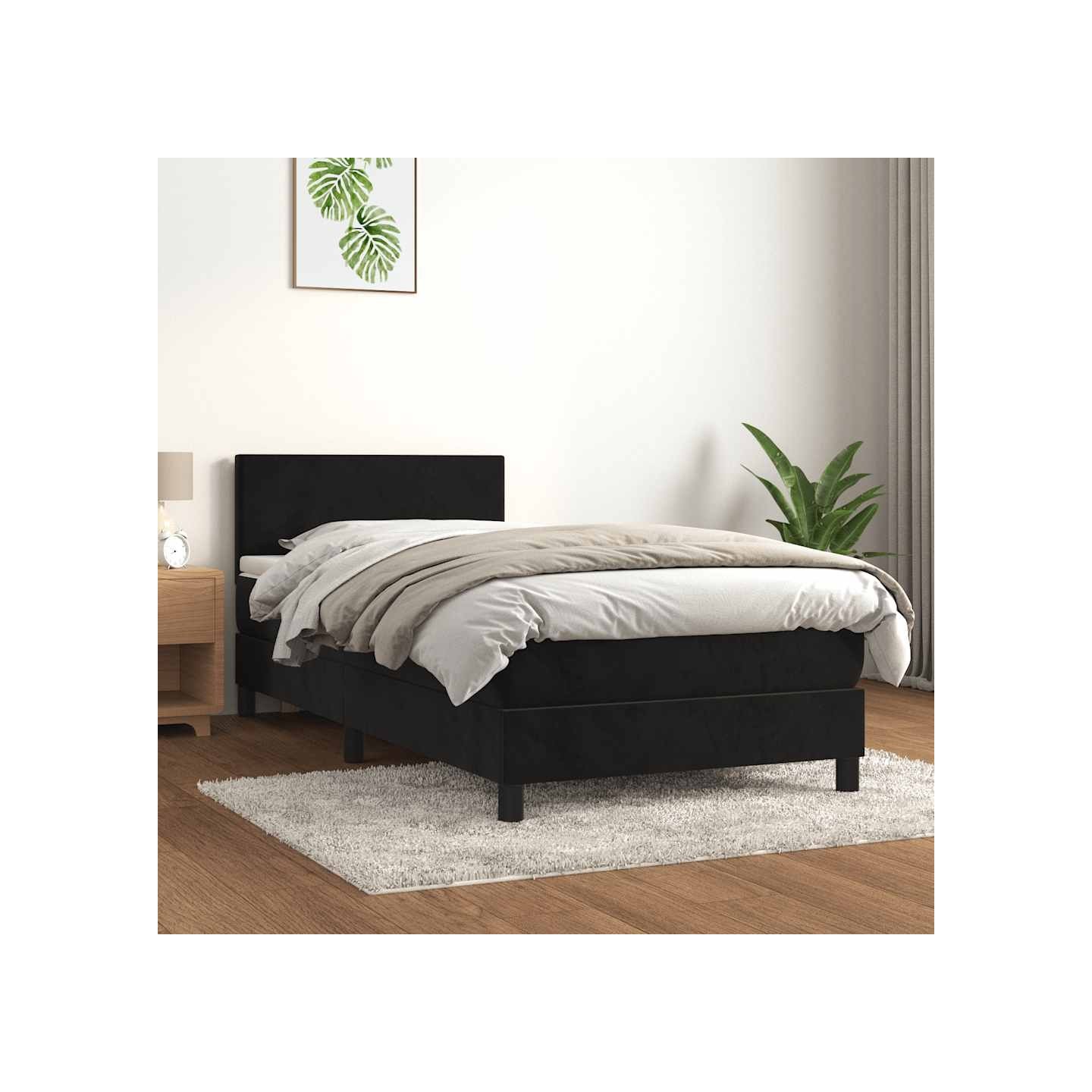 Sommier à lattes de lit avec matelas Noir 90x200 cm Velours