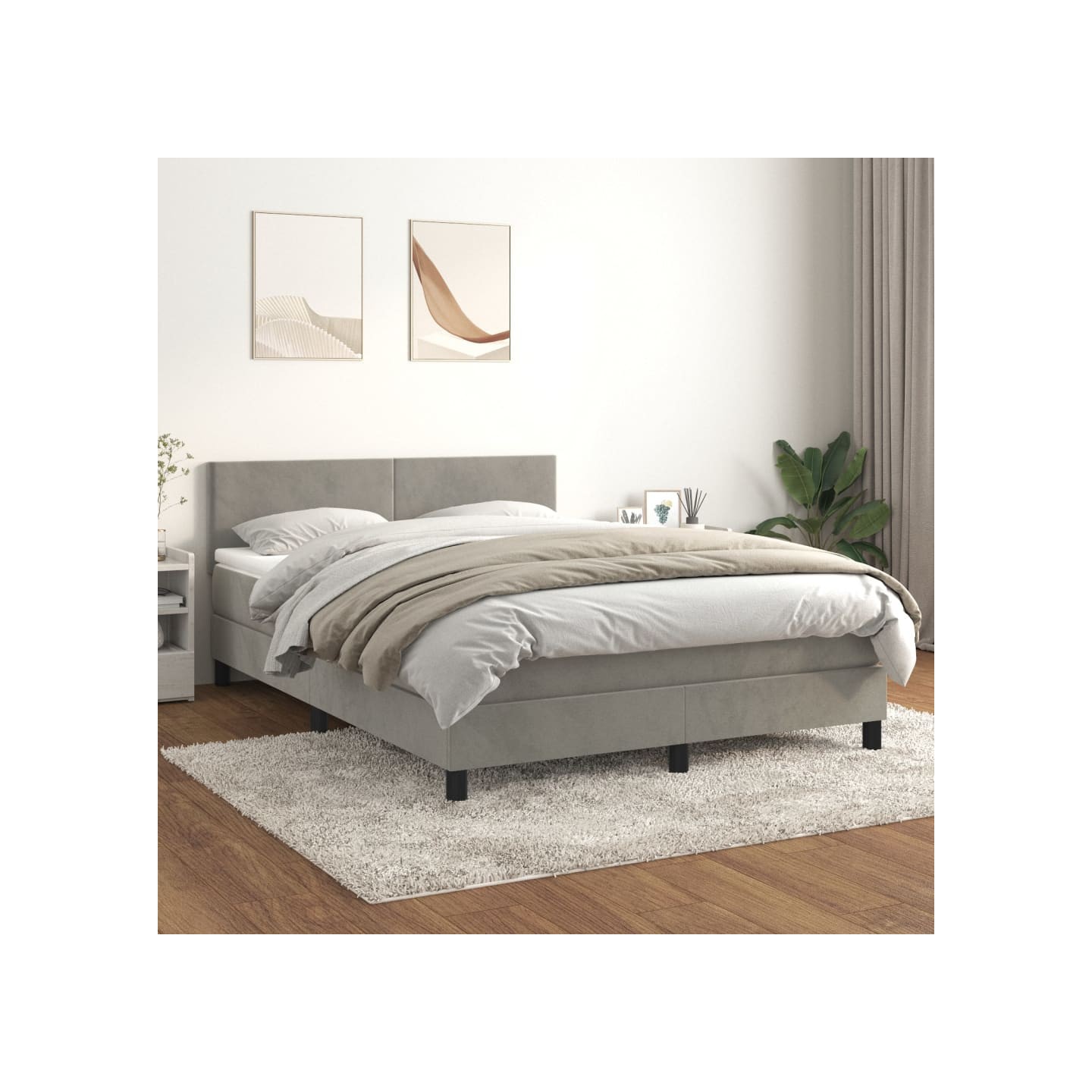 Sommier à lattes de lit et matelas Gris clair 140x200cm Velours