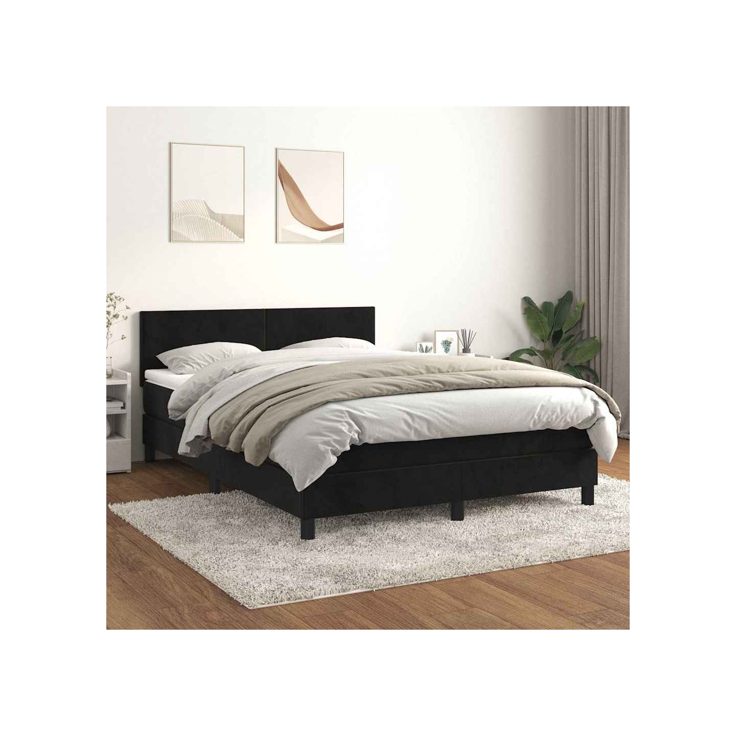 Sommier à lattes de lit avec matelas Noir 140x190 cm Velours