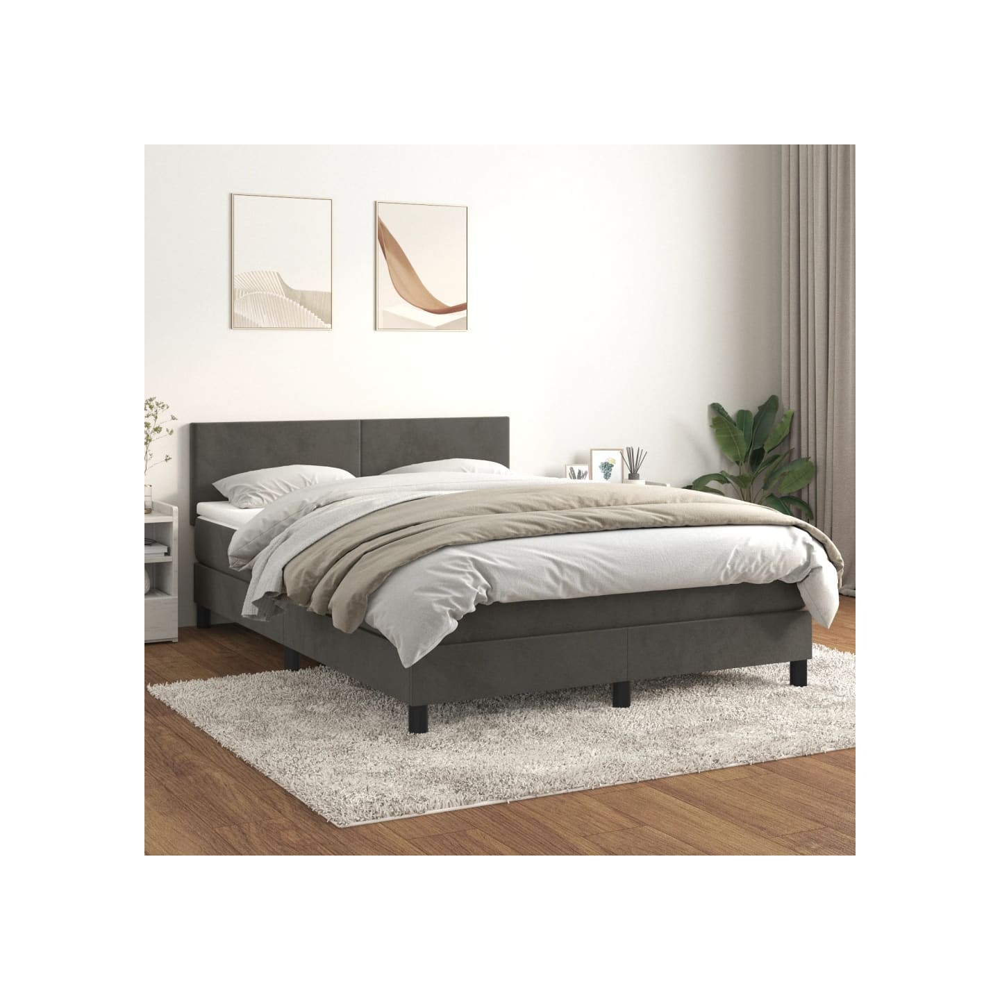 Sommier à lattes de lit et matelas Gris foncé 140x200cm Velours