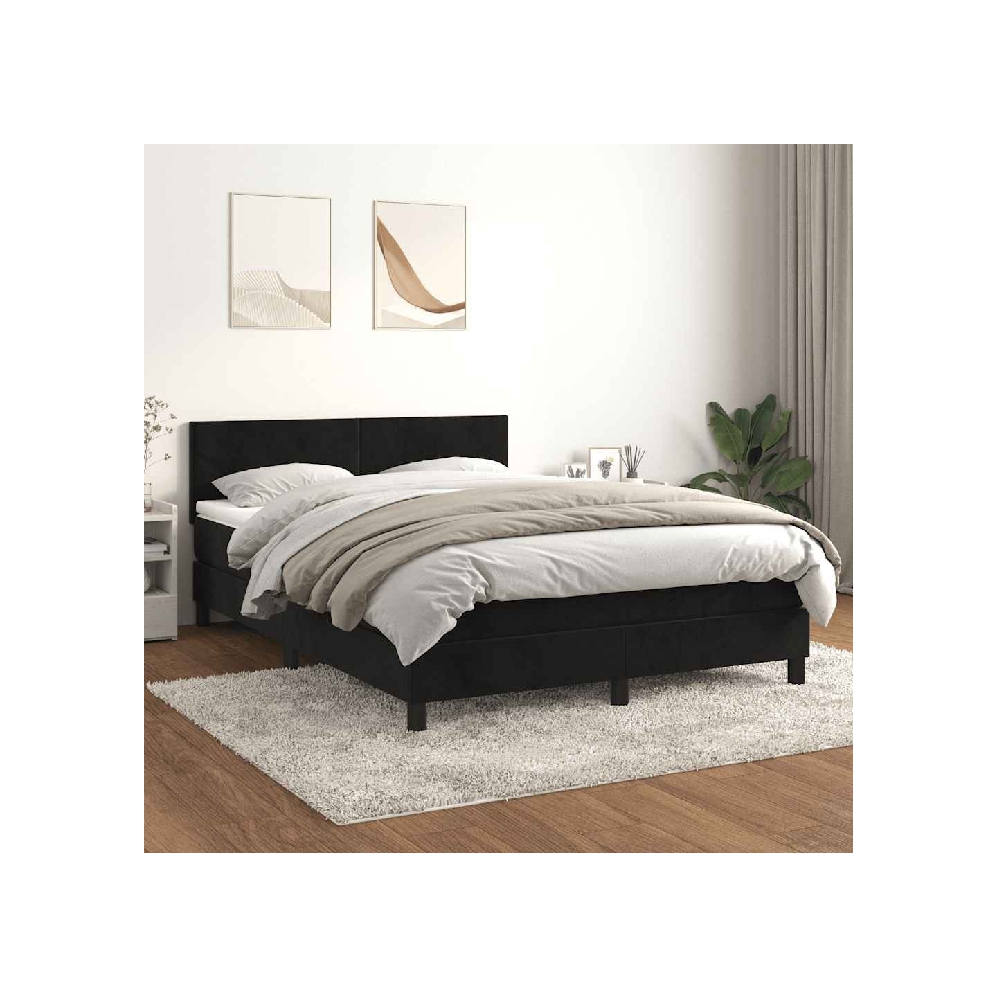 Sommier à lattes de lit avec matelas Noir 140x200 cm Velours
