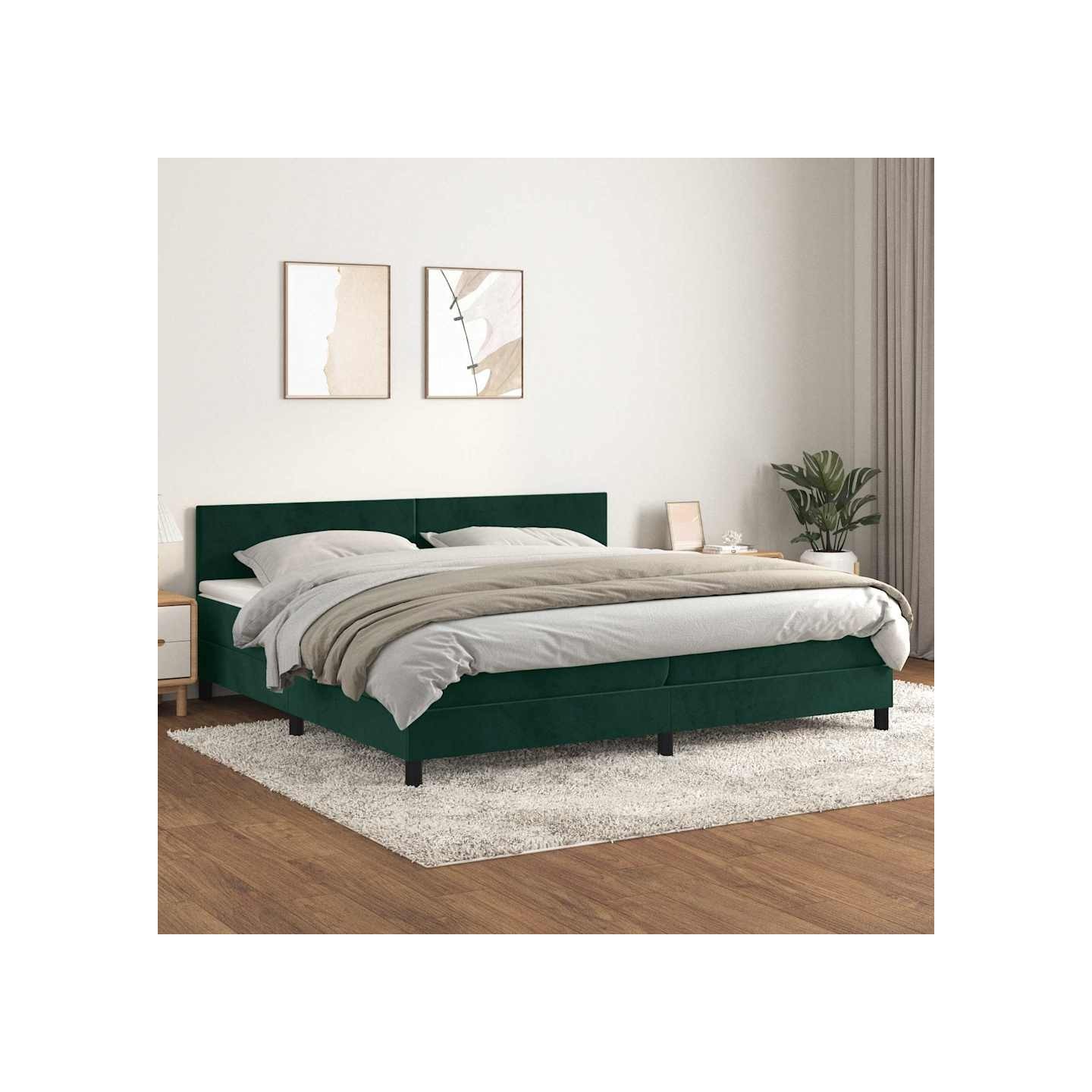 Sommier à lattes de lit et matelas Vert foncé 200x200cm Velours