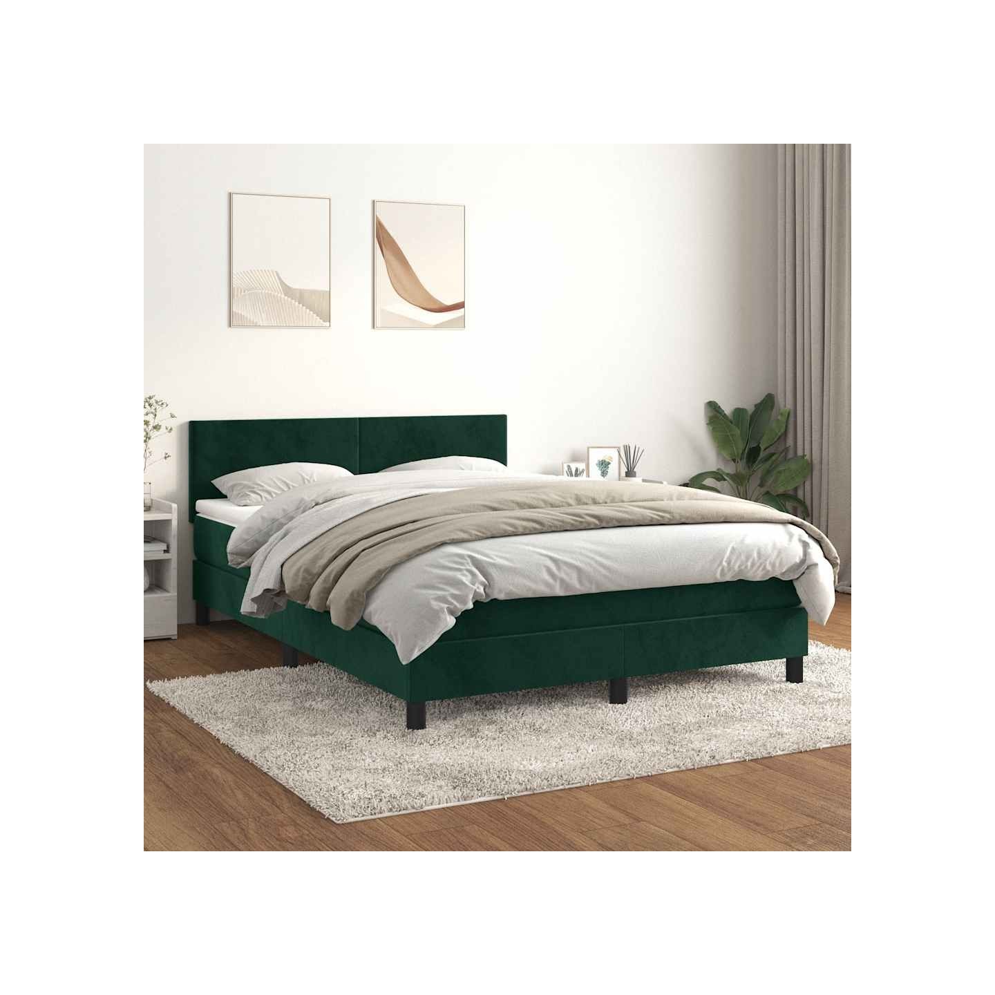 Sommier à lattes de lit et matelas Vert foncé 140x200cm Velours