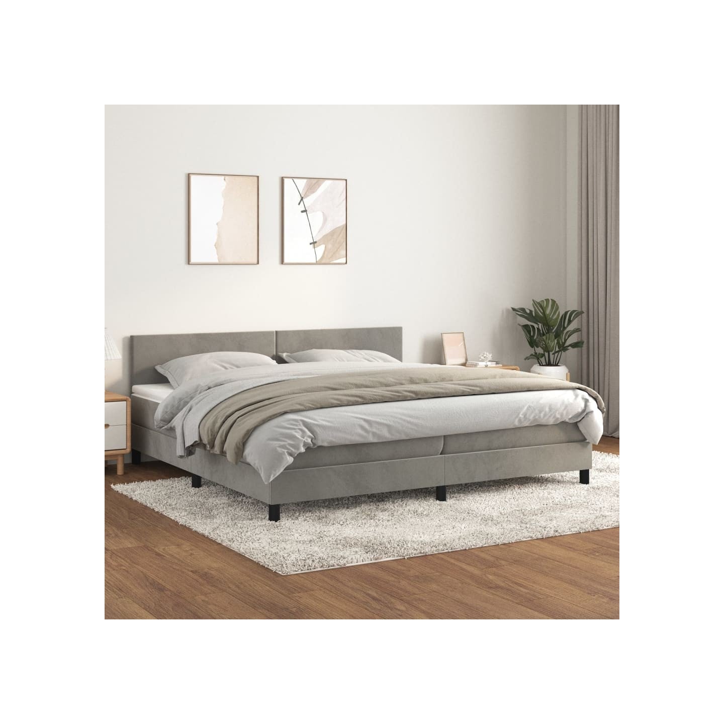 Sommier à lattes de lit et matelas Gris clair 200x200cm Velours