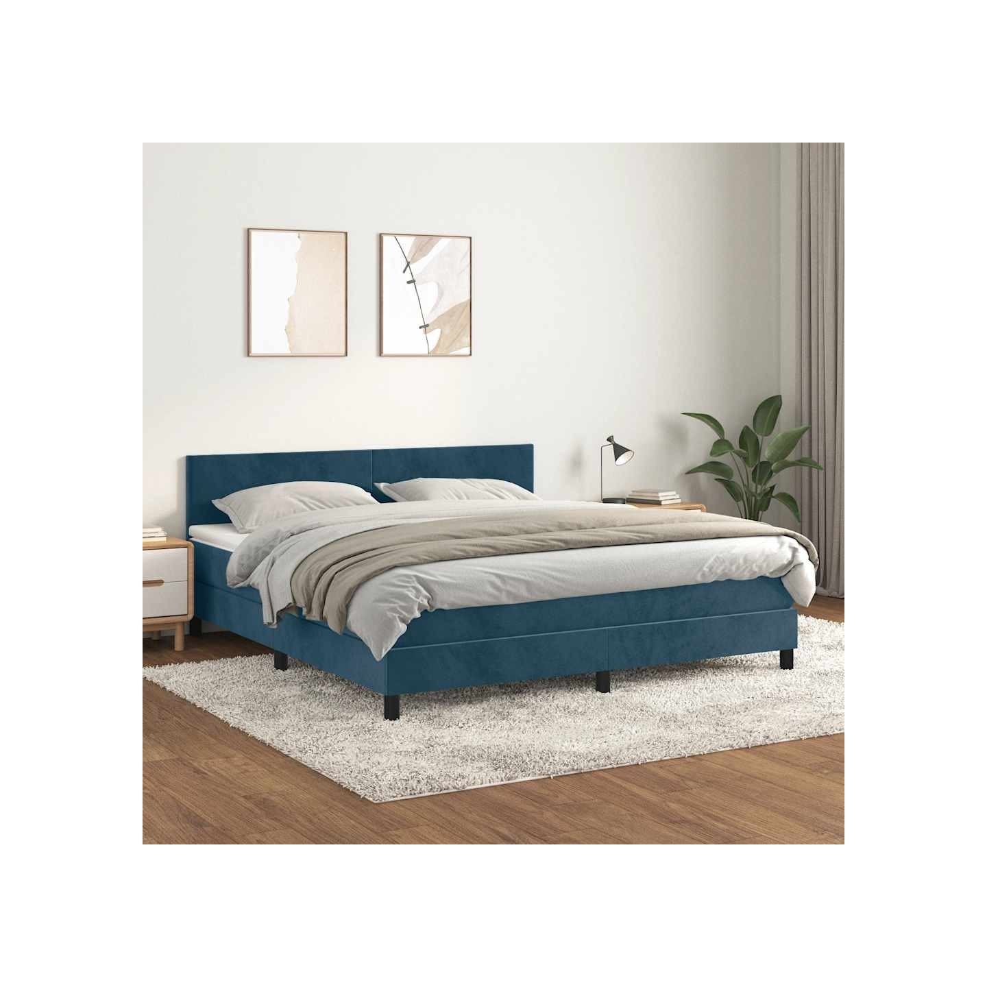 Sommier à lattes de lit et matelas Bleu foncé 160x200cm Velours