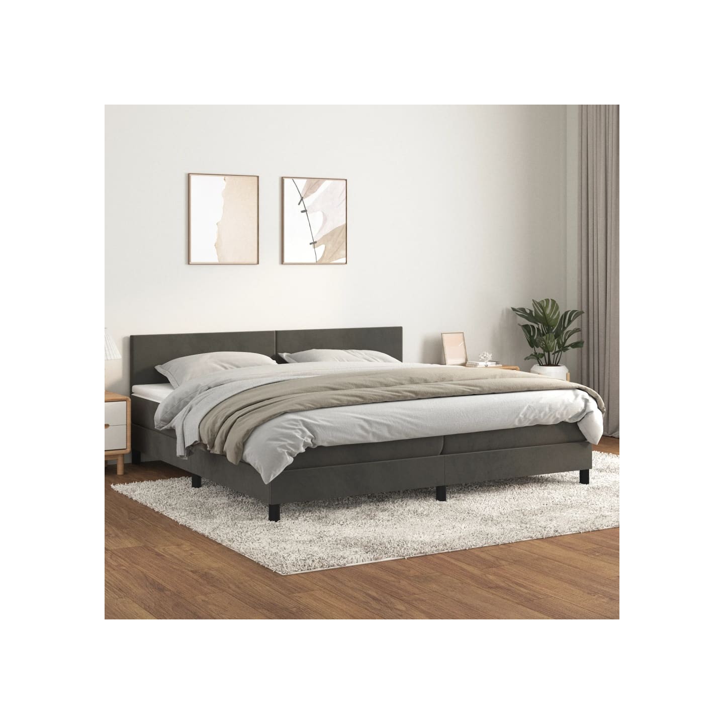 Sommier à lattes de lit et matelas Gris foncé 200x200cm Velours