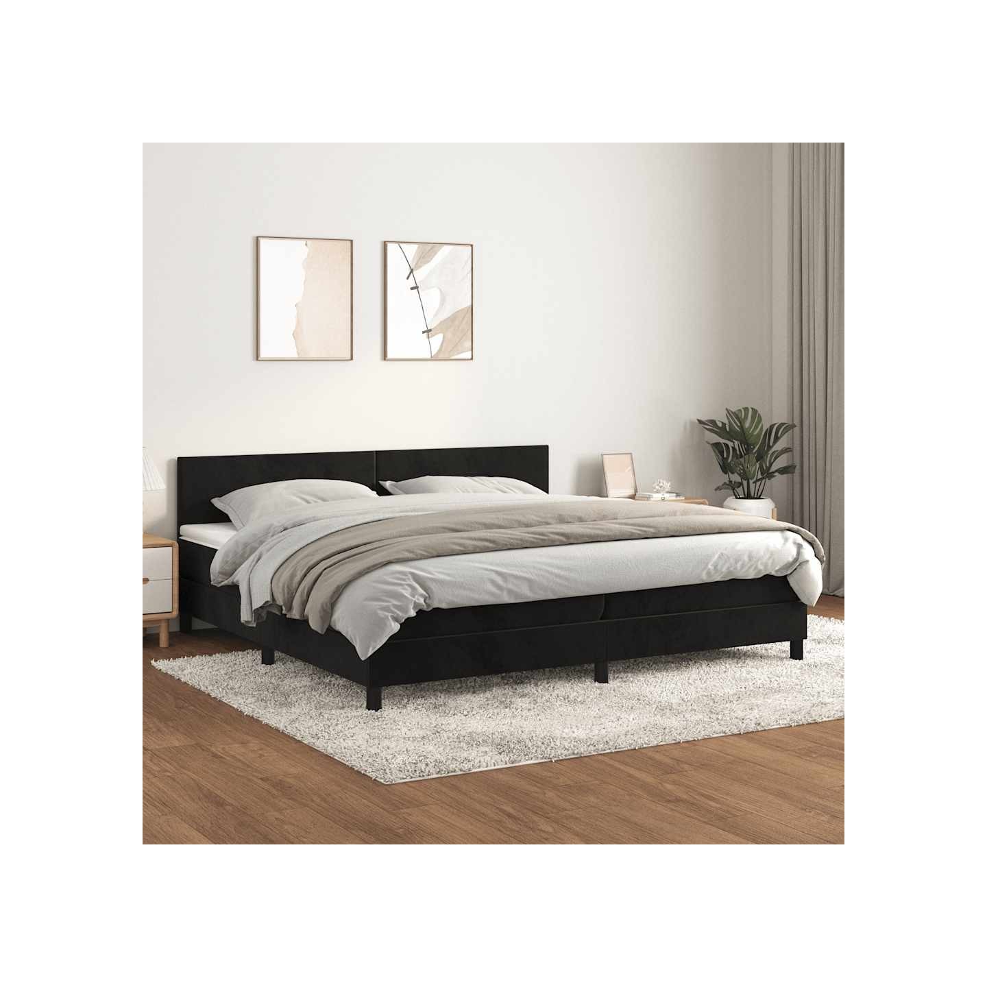 Sommier à lattes de lit et matelas Noir 200x200 cm Velours