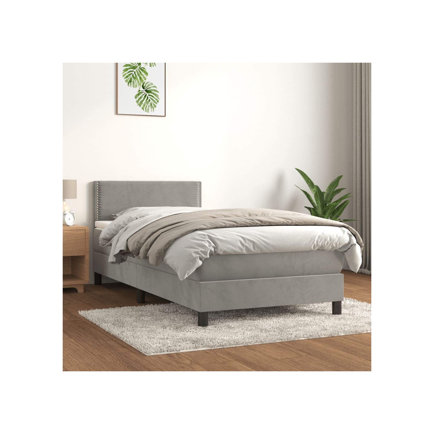 Sommier à lattes de lit et matelas Gris clair 100x200cm Velours