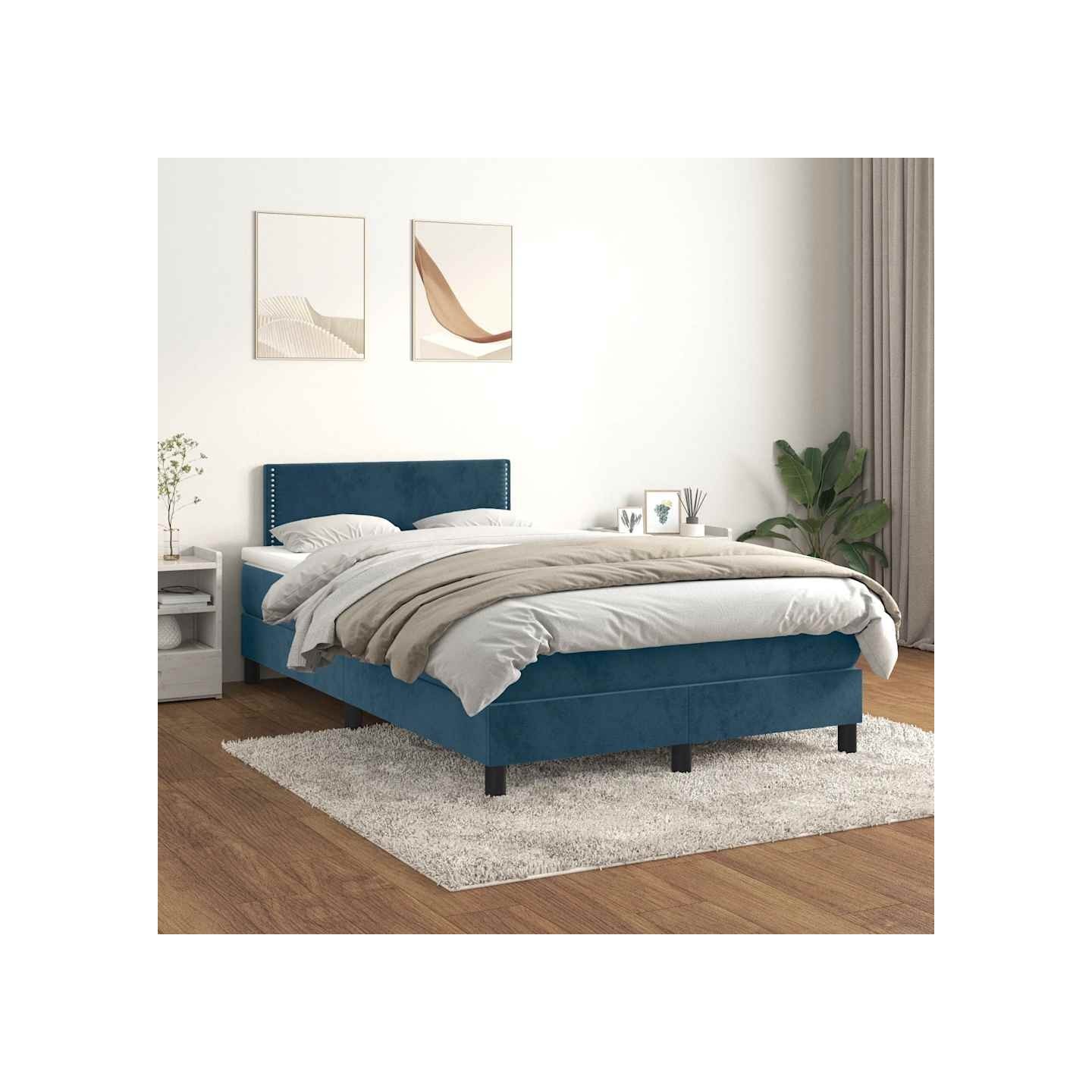 Sommier à lattes de lit et matelas Bleu foncé 120x200cm Velours