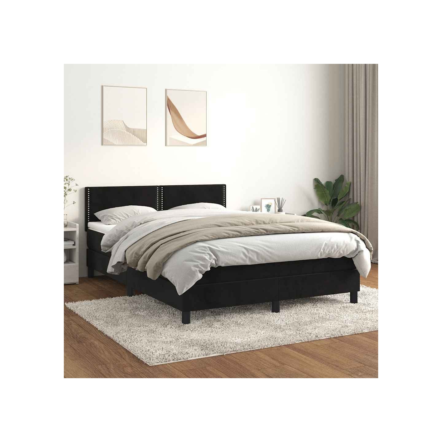 Sommier à lattes de lit avec matelas Noir 140x200 cm Velours