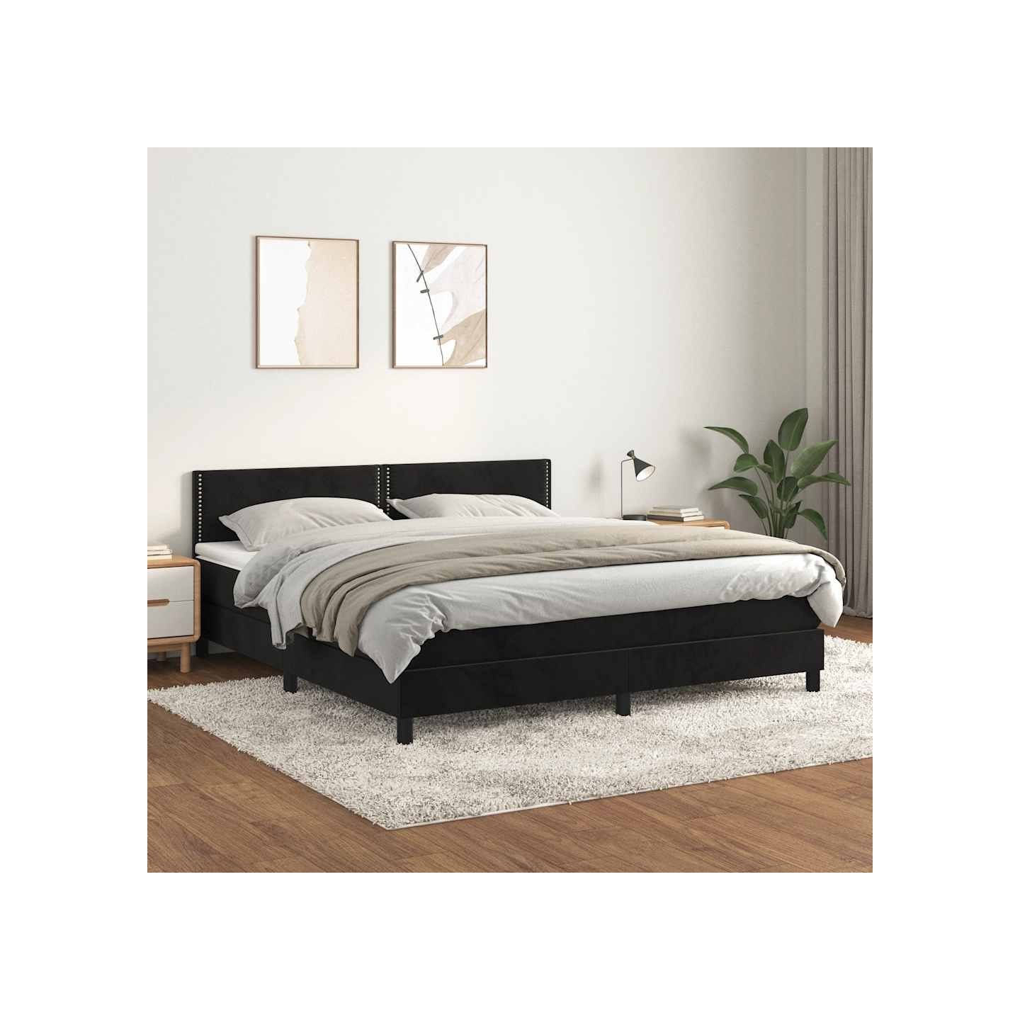 Sommier à lattes de lit avec matelas Noir 180x200 cm Velours