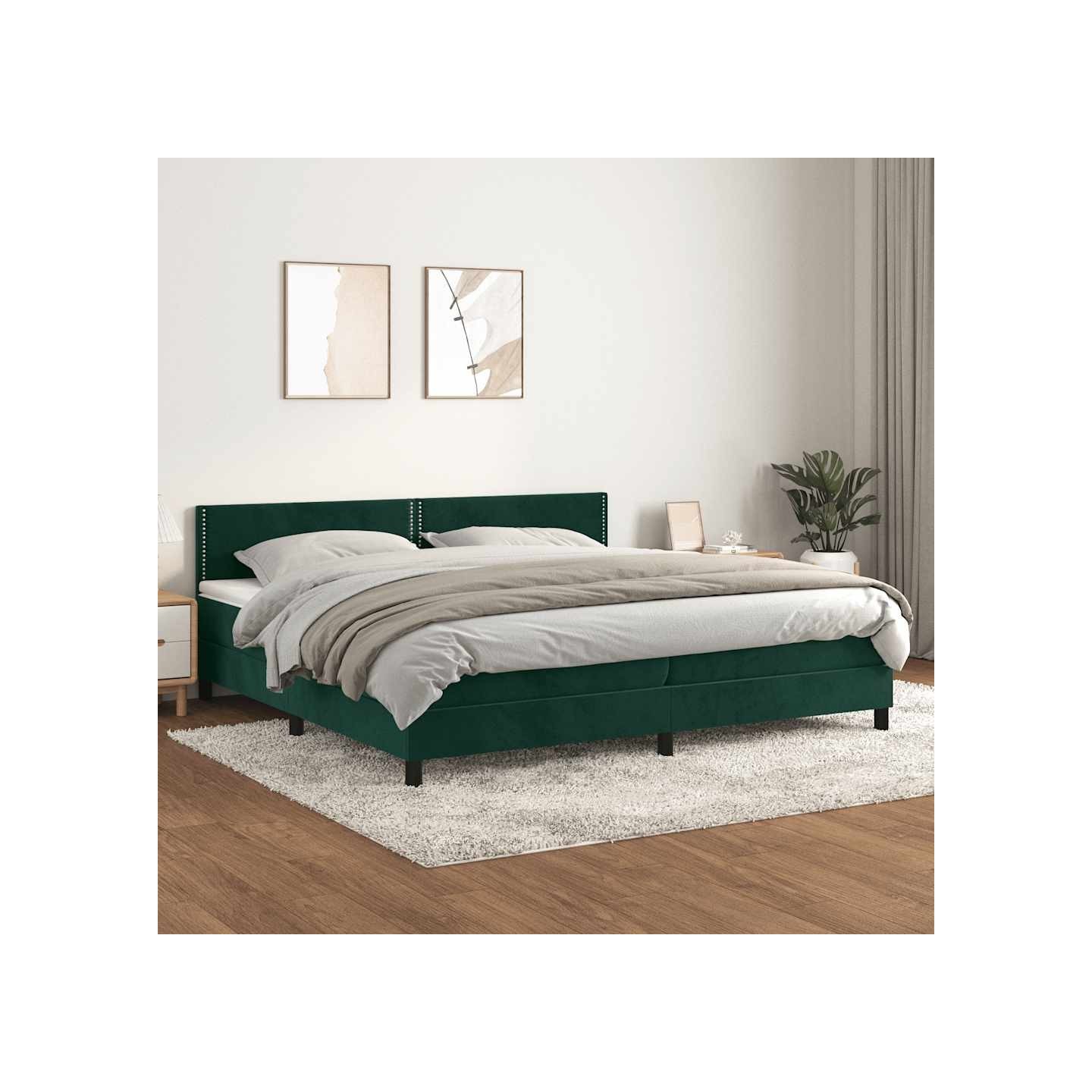 Sommier à lattes de lit et matelas Vert foncé 200x200cm Velours