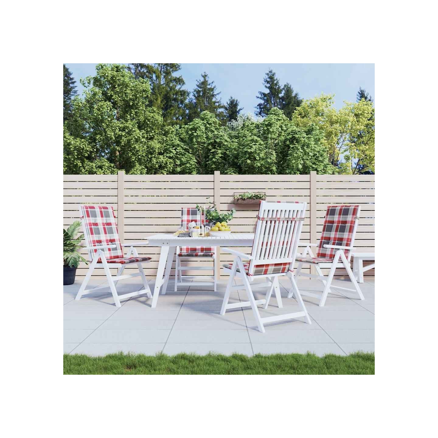 Coussins de chaise jardin dossier haut lot de 4 carreaux rouges