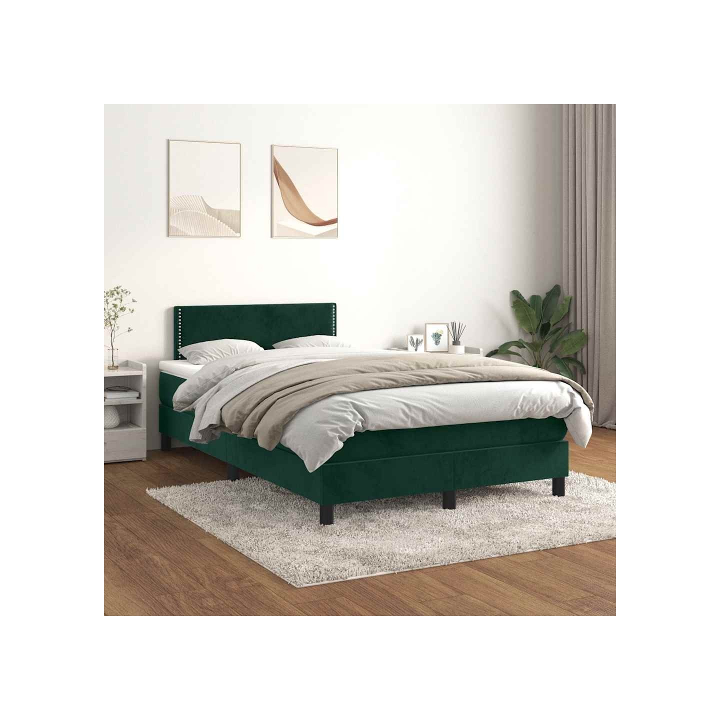 Sommier à lattes de lit et matelas Vert foncé 120x200cm Velours