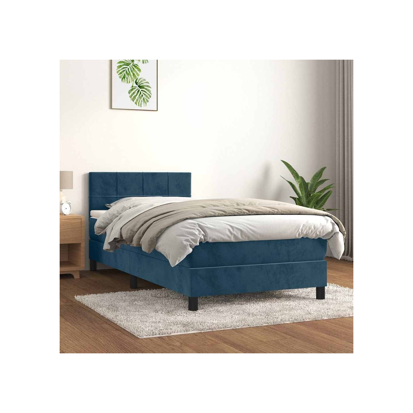 Sommier à lattes de lit et matelas Bleu foncé 80x200 cm Velours