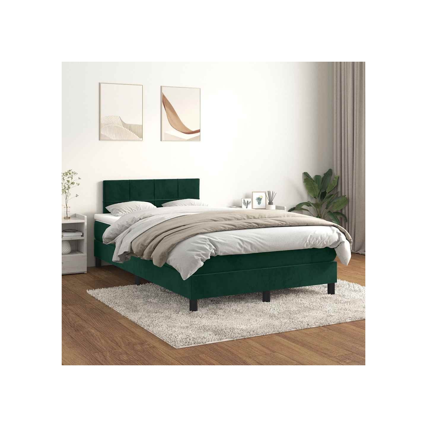 Sommier à lattes de lit et matelas Vert foncé 120x200cm Velours