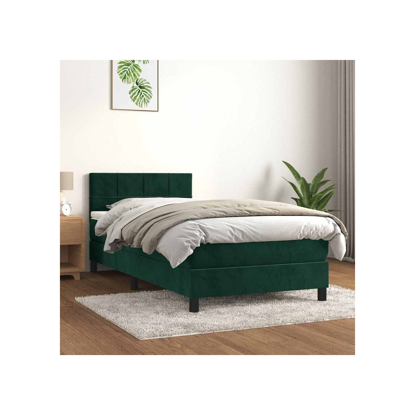 Sommier à lattes de lit avec matelas Vert foncé 90x200 cm