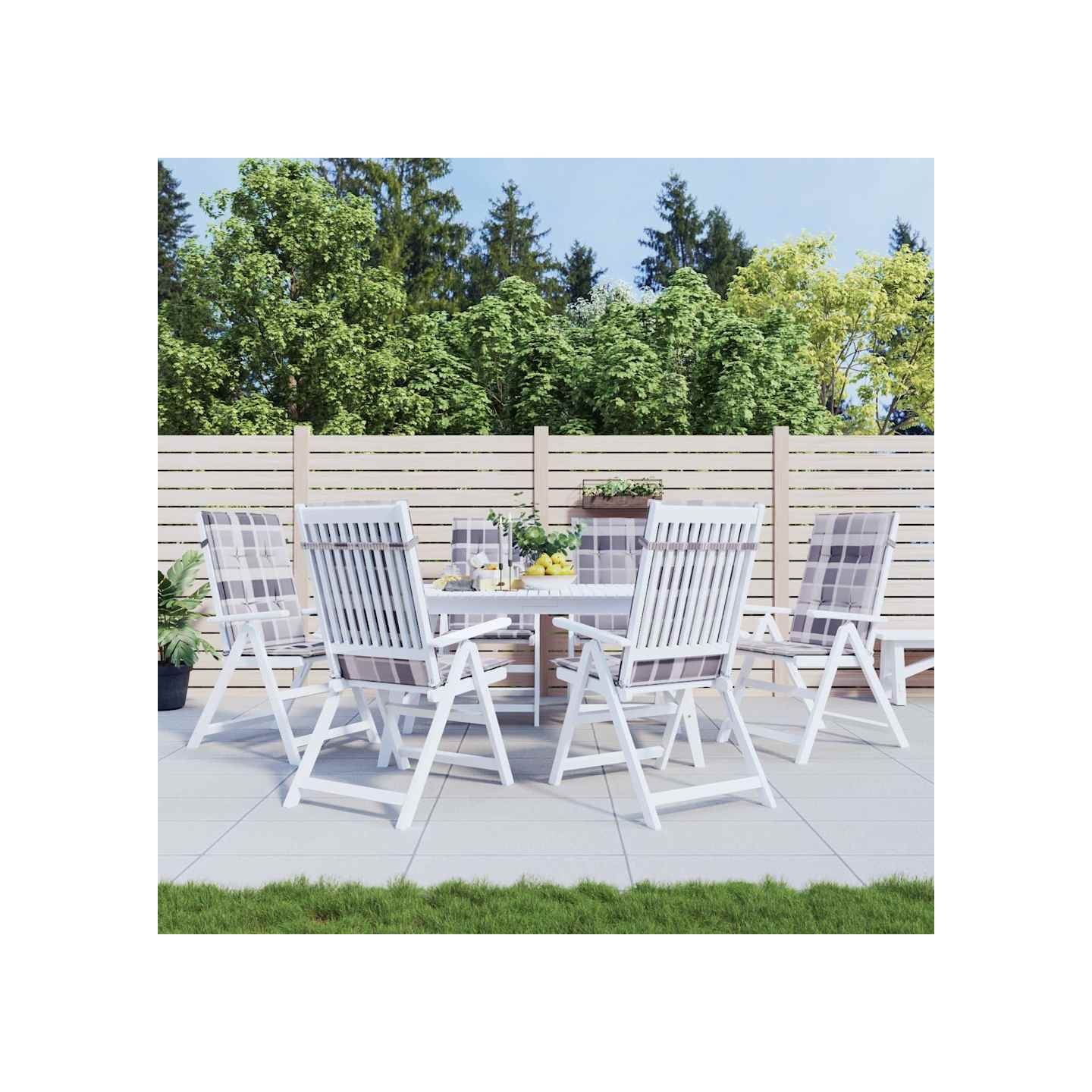 Coussins de chaise jardin à dossier haut lot de 6 carreaux gris