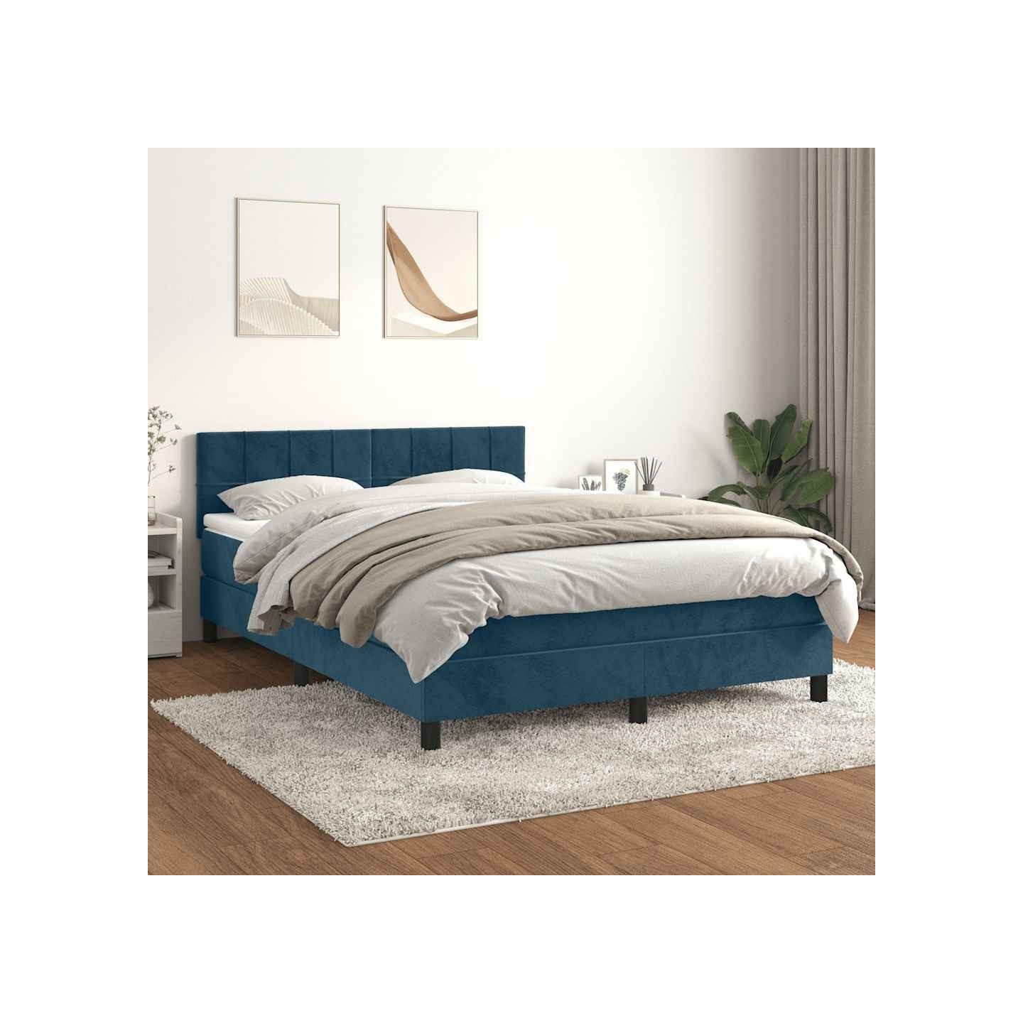 Sommier à lattes de lit et matelas Bleu foncé 140x200cm Velours