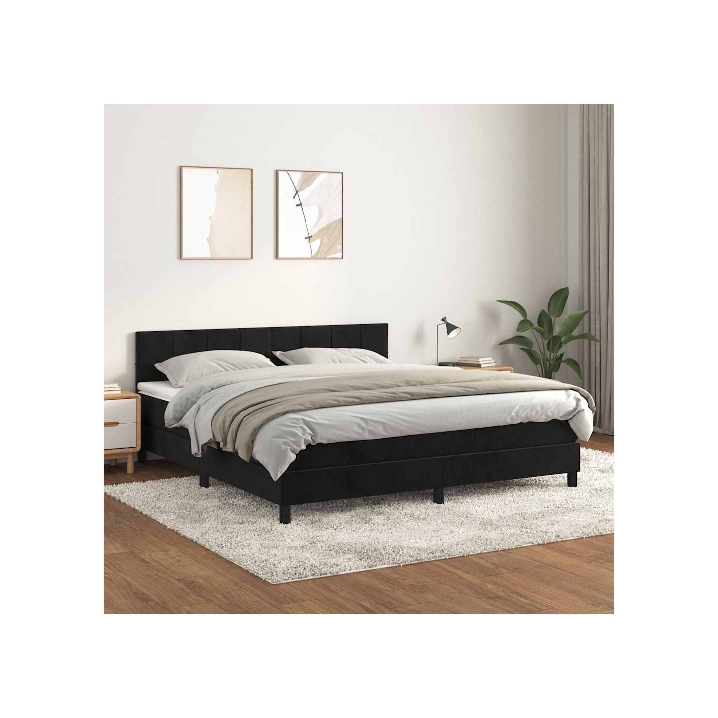 Sommier à lattes de lit et matelas Noir 160x200 cm Velours