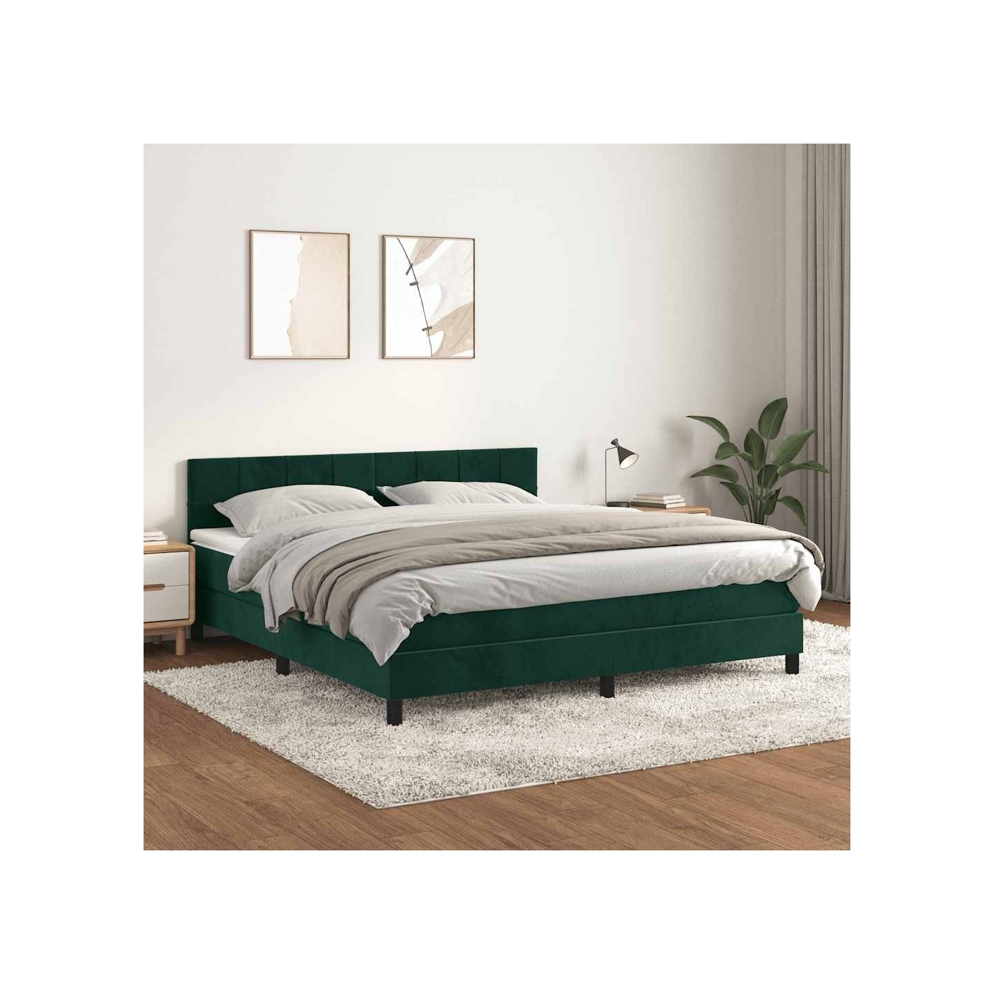 Sommier à lattes de lit et matelas Vert foncé 160x200cm Velours