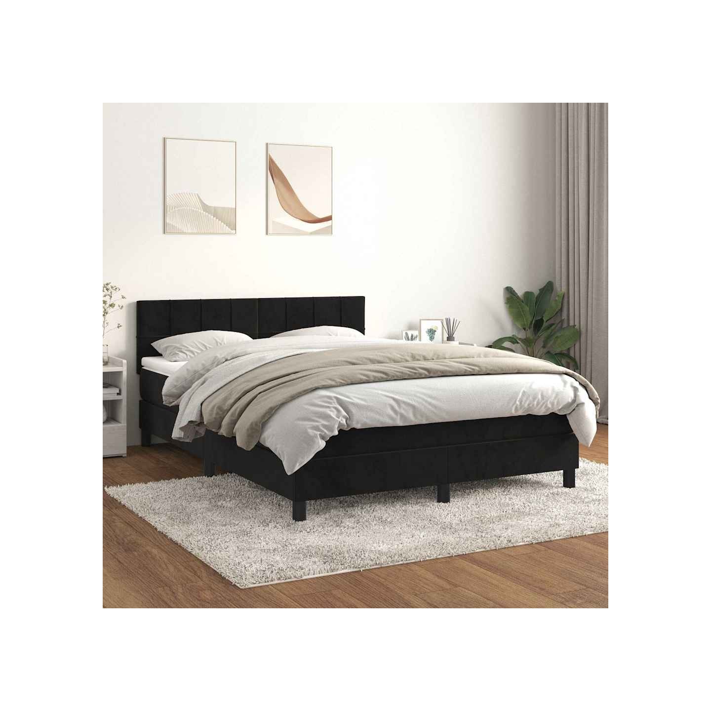 Sommier à lattes de lit avec matelas Noir 140x190 cm Velours