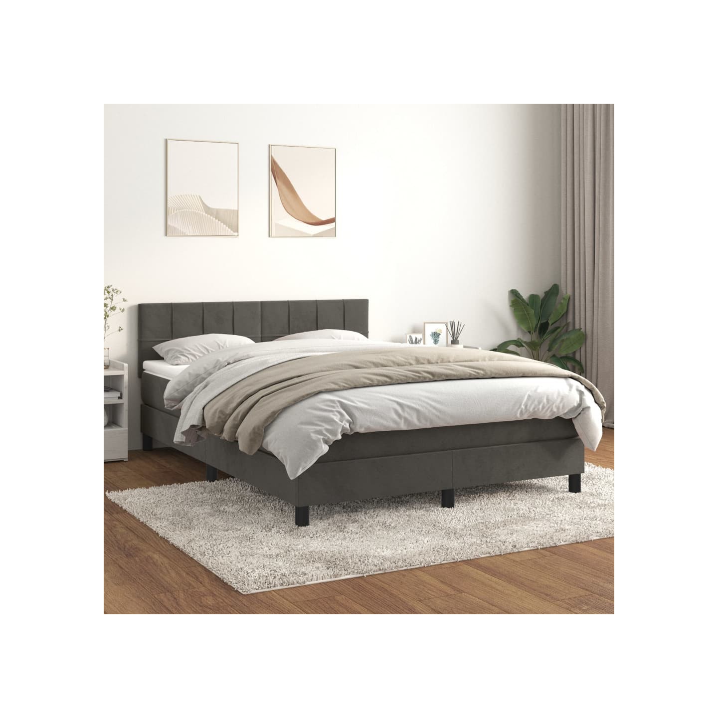 Sommier à lattes de lit et matelas Gris foncé 140x200cm Velours