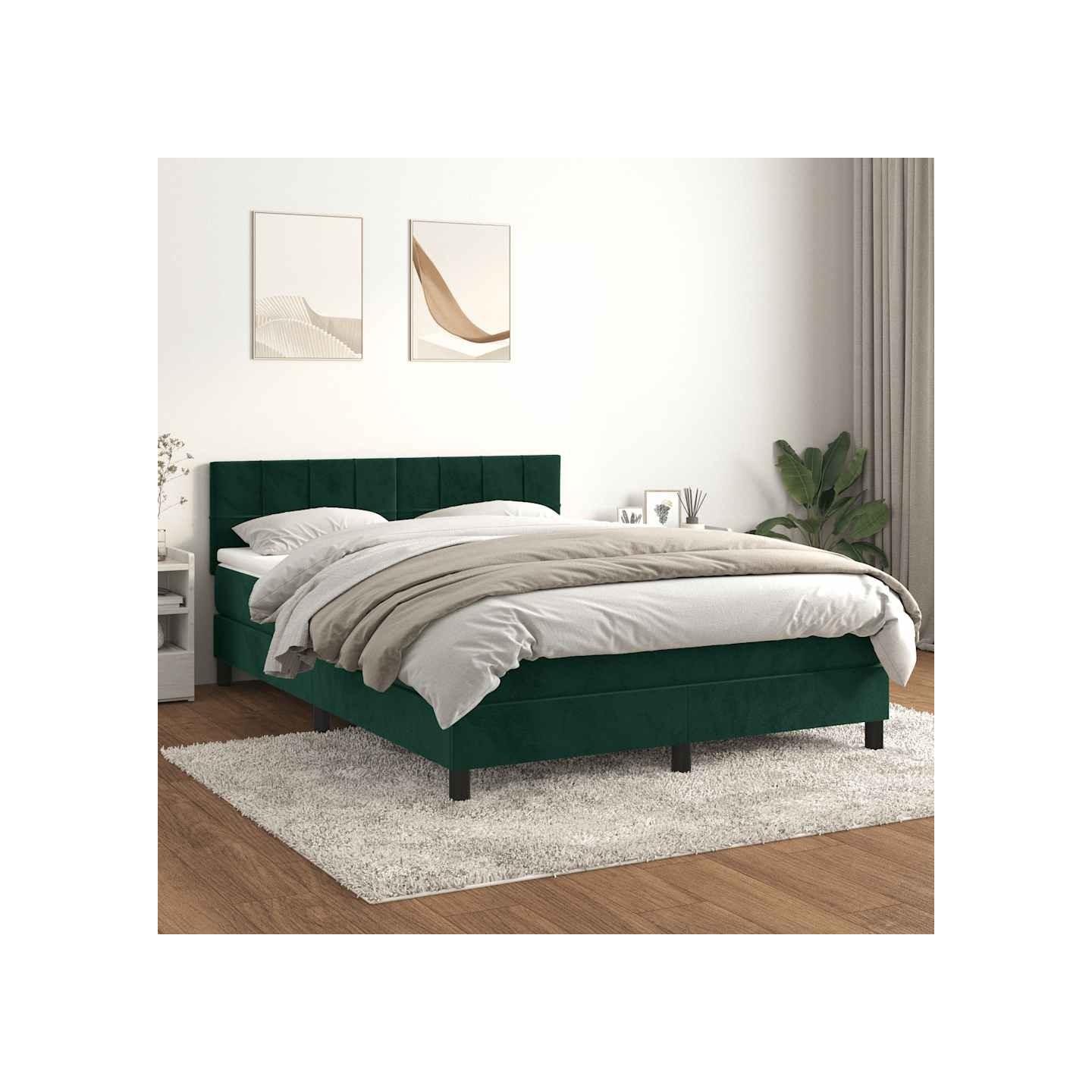 Sommier à lattes de lit et matelas Vert foncé 140x190cm Velours