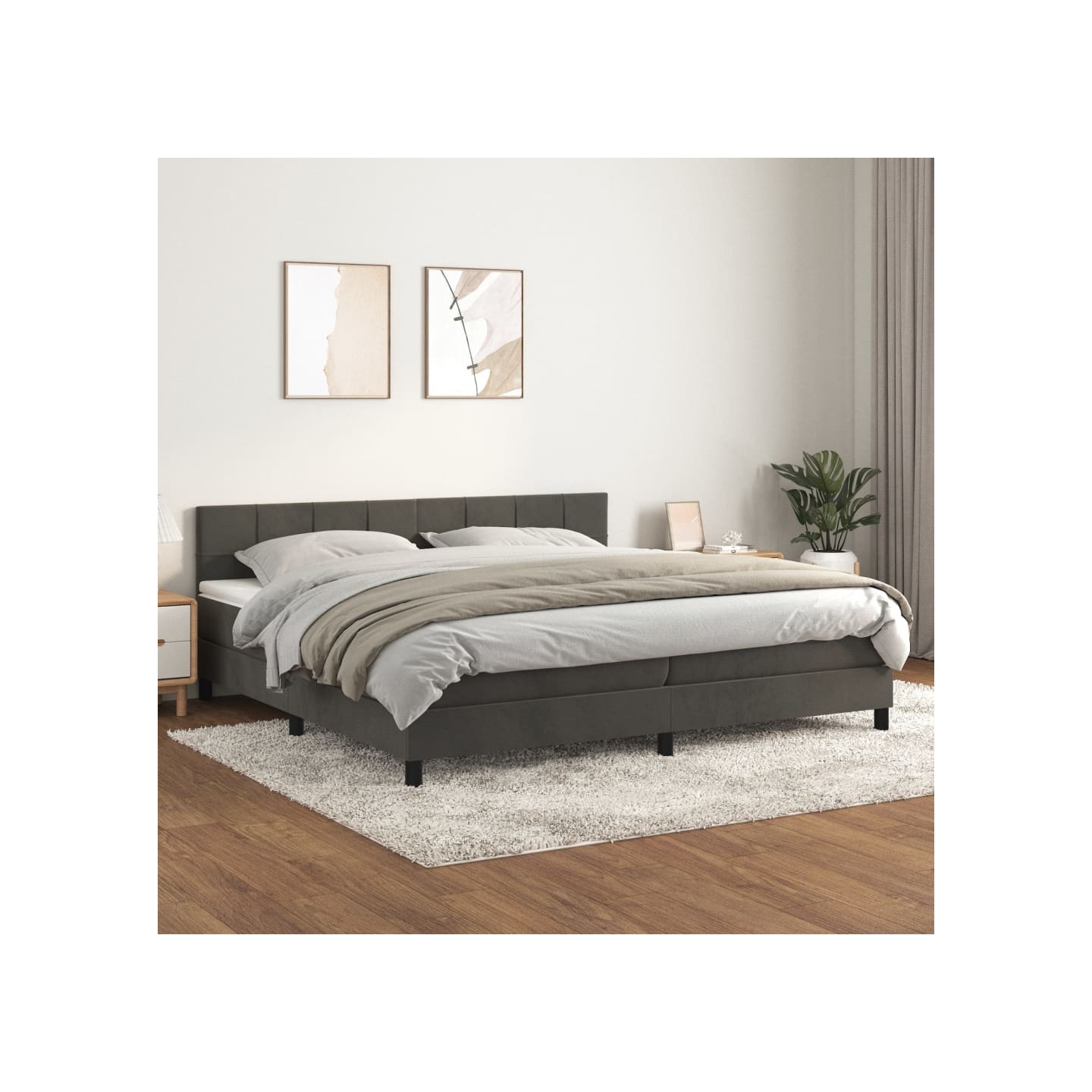 Sommier à lattes de lit et matelas Gris foncé 200x200cm Velours
