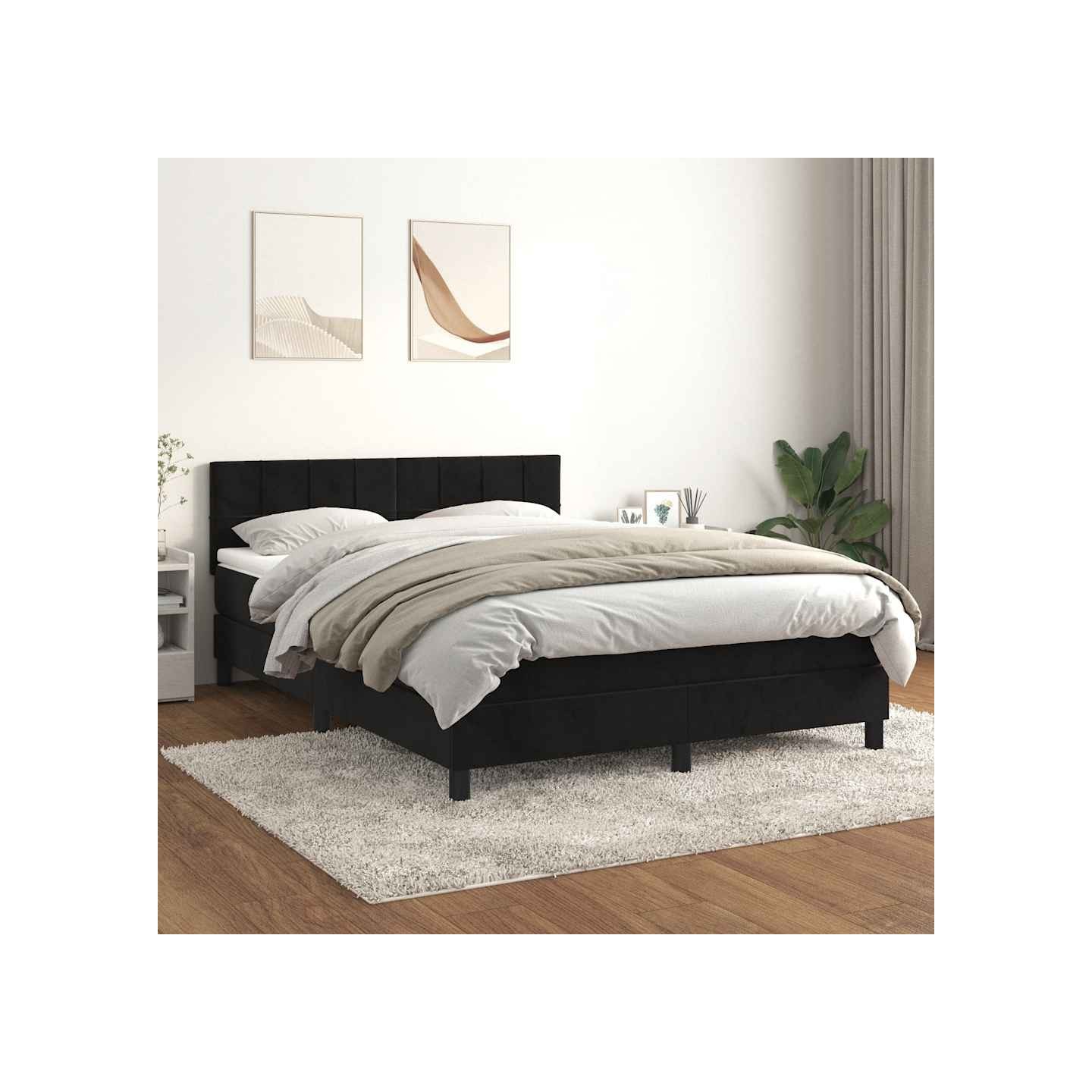 Sommier à lattes de lit avec matelas Noir 140x200 cm Velours