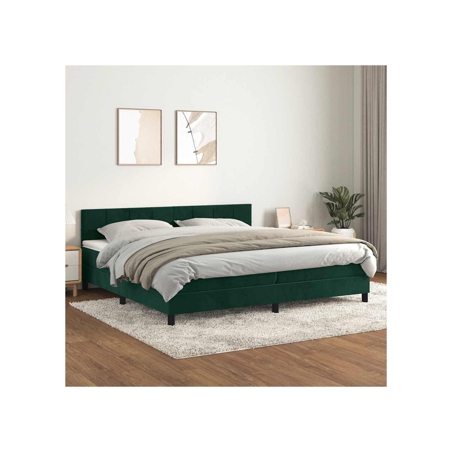 Sommier à lattes de lit et matelas Vert foncé 200x200cm Velours