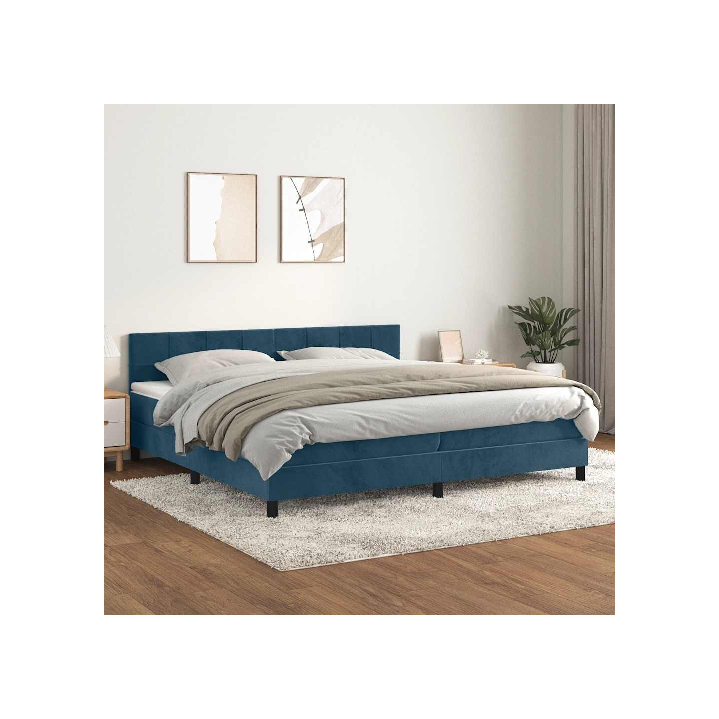 Sommier à lattes de lit et matelas Bleu foncé 200x200cm Velours