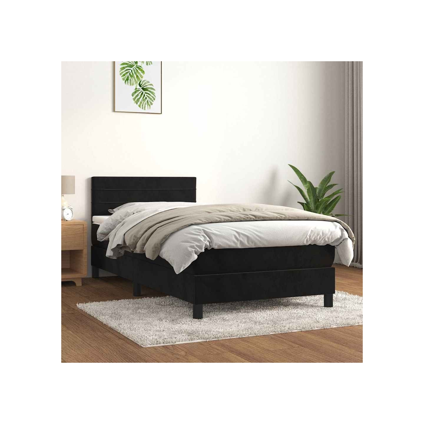 Sommier à lattes de lit avec matelas Noir 100x200 cm Velours