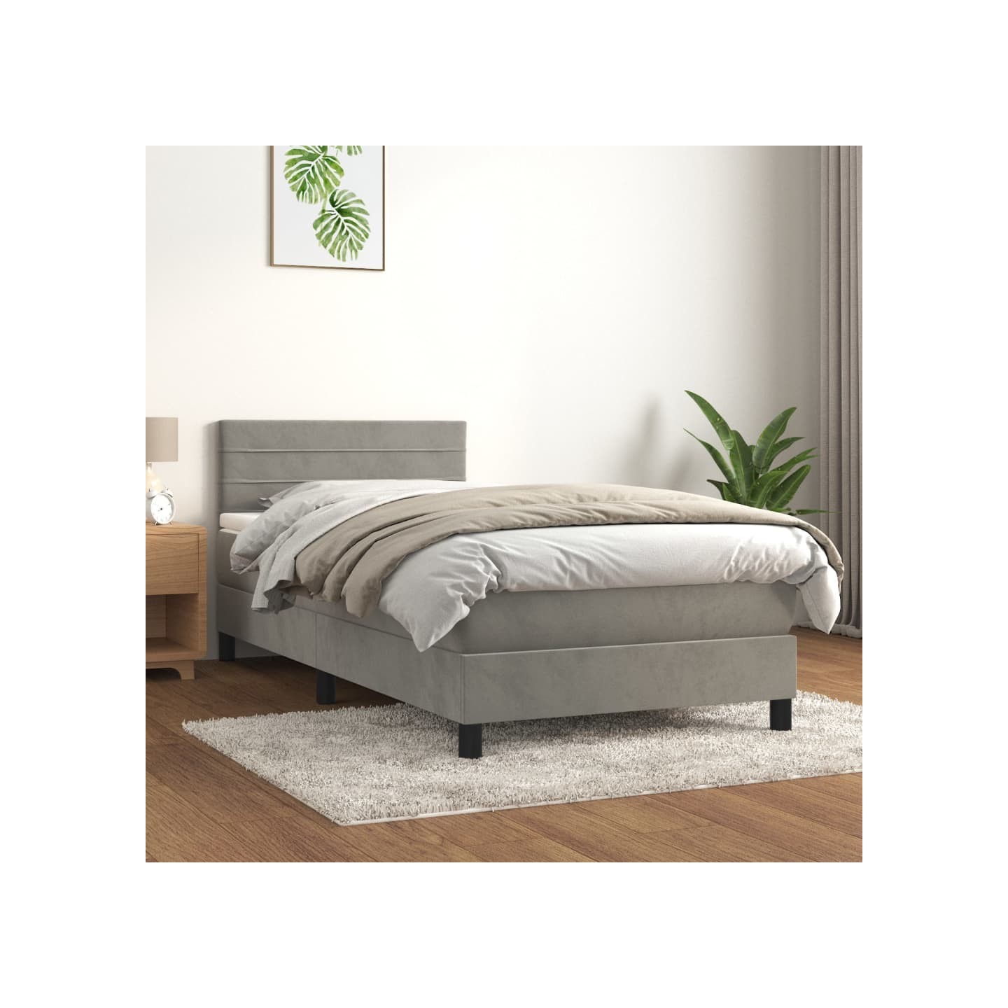 Sommier à lattes de lit et matelas Gris clair 90x200 cm Velours