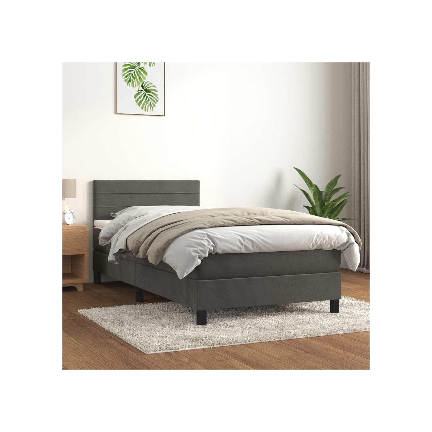 Sommier à lattes de lit et matelas Gris foncé 90x200 cm Velours