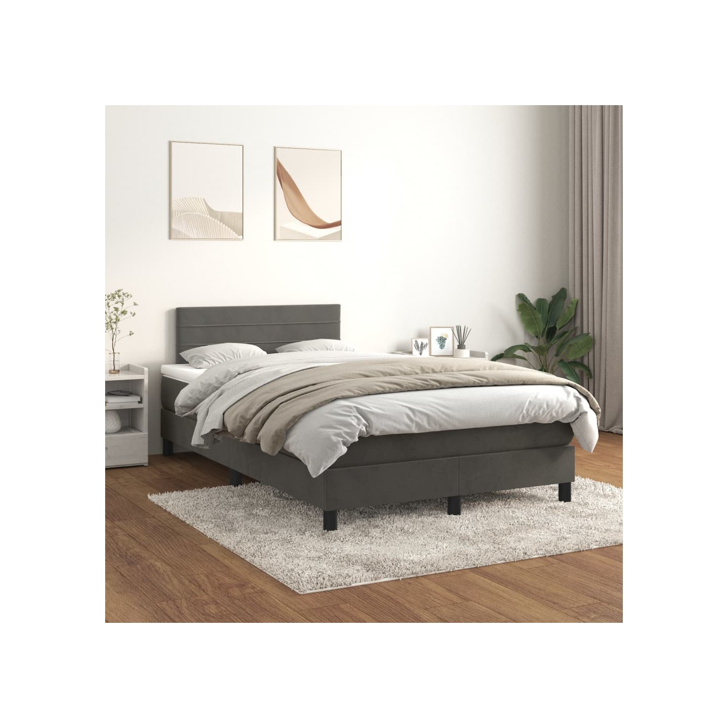 Sommier à lattes de lit et matelas Gris foncé 120x200cm Velours