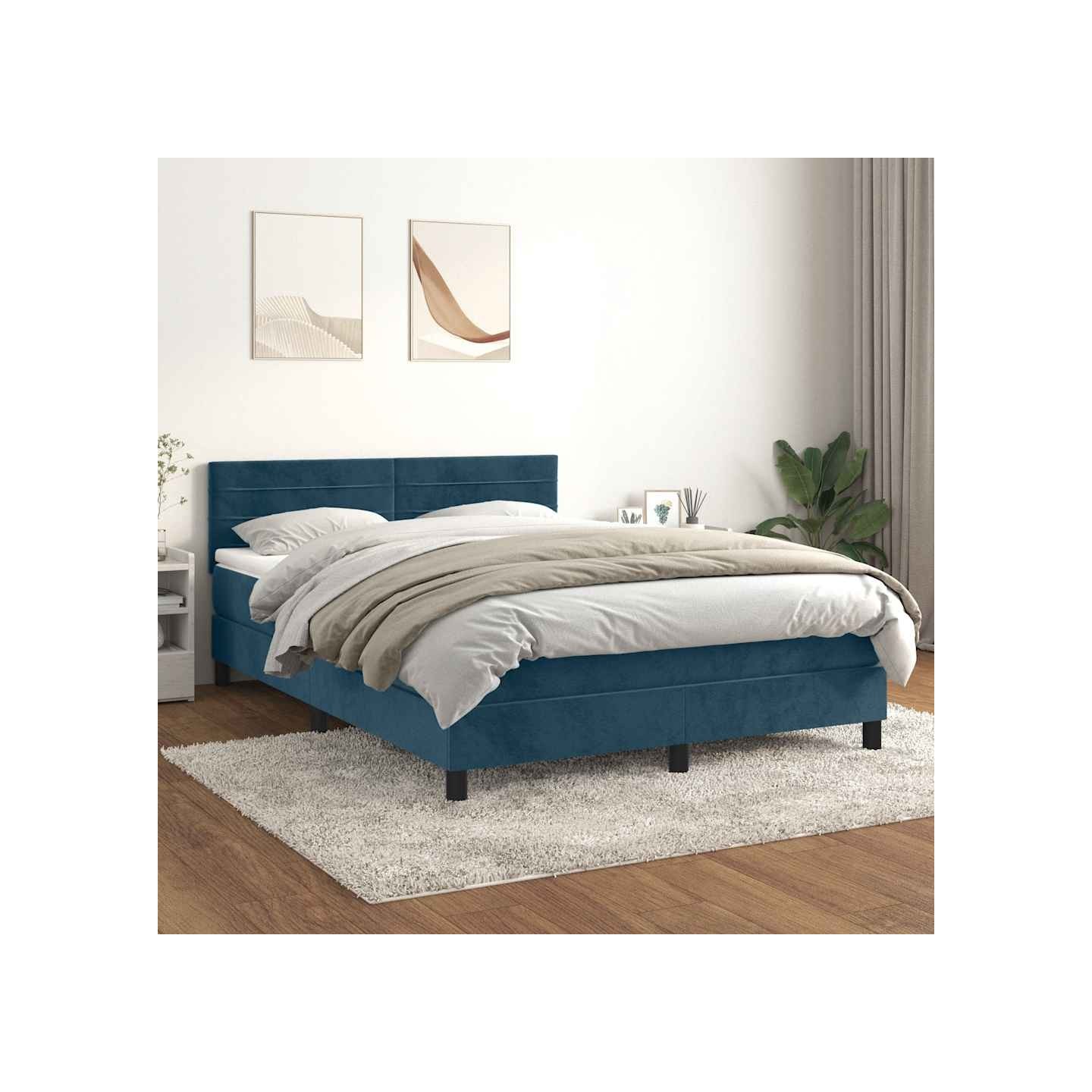 Sommier à lattes de lit et matelas Bleu foncé 140x190cm Velours