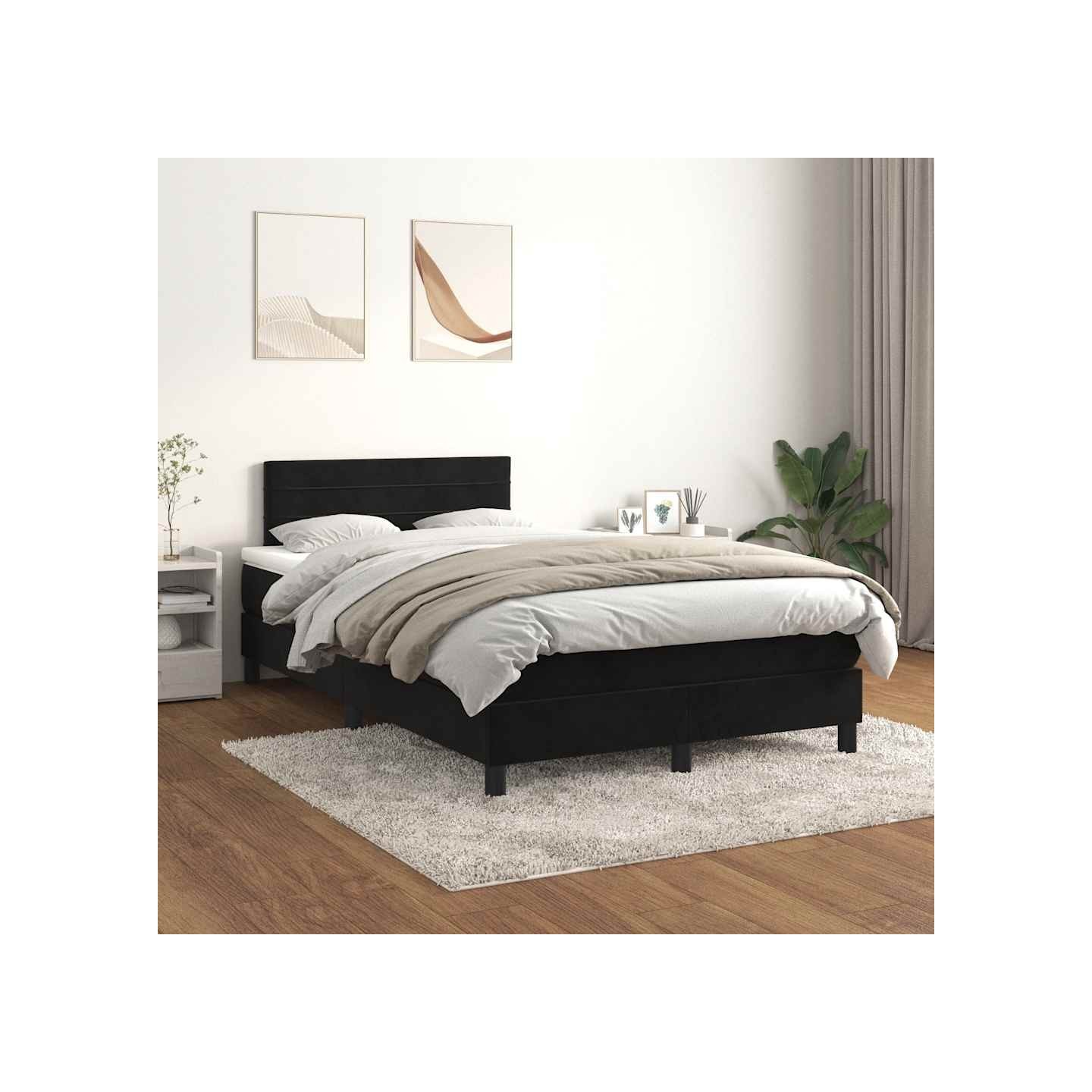 Sommier à lattes de lit avec matelas Noir 120x200 cm Velours
