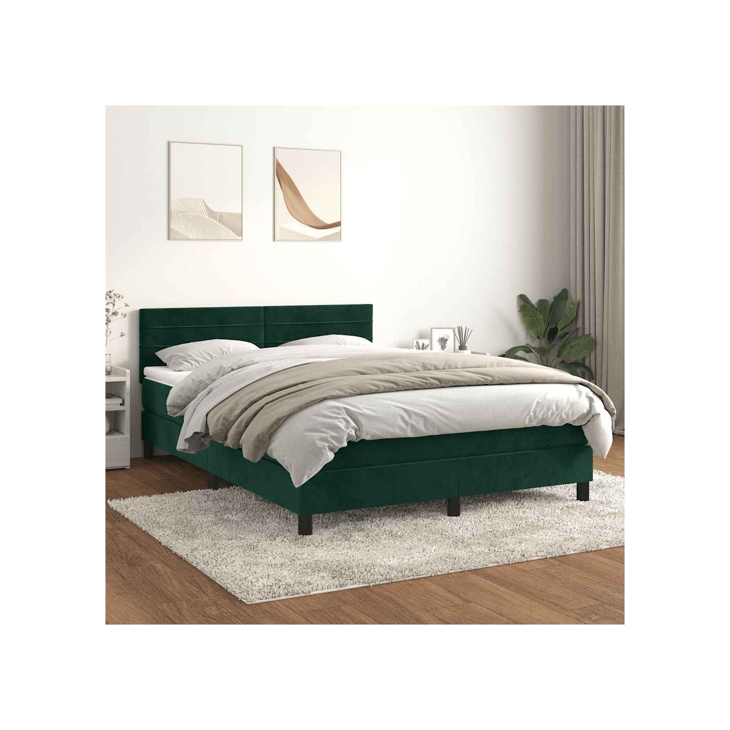 Sommier à lattes de lit et matelas Vert foncé 140x200cm Velours