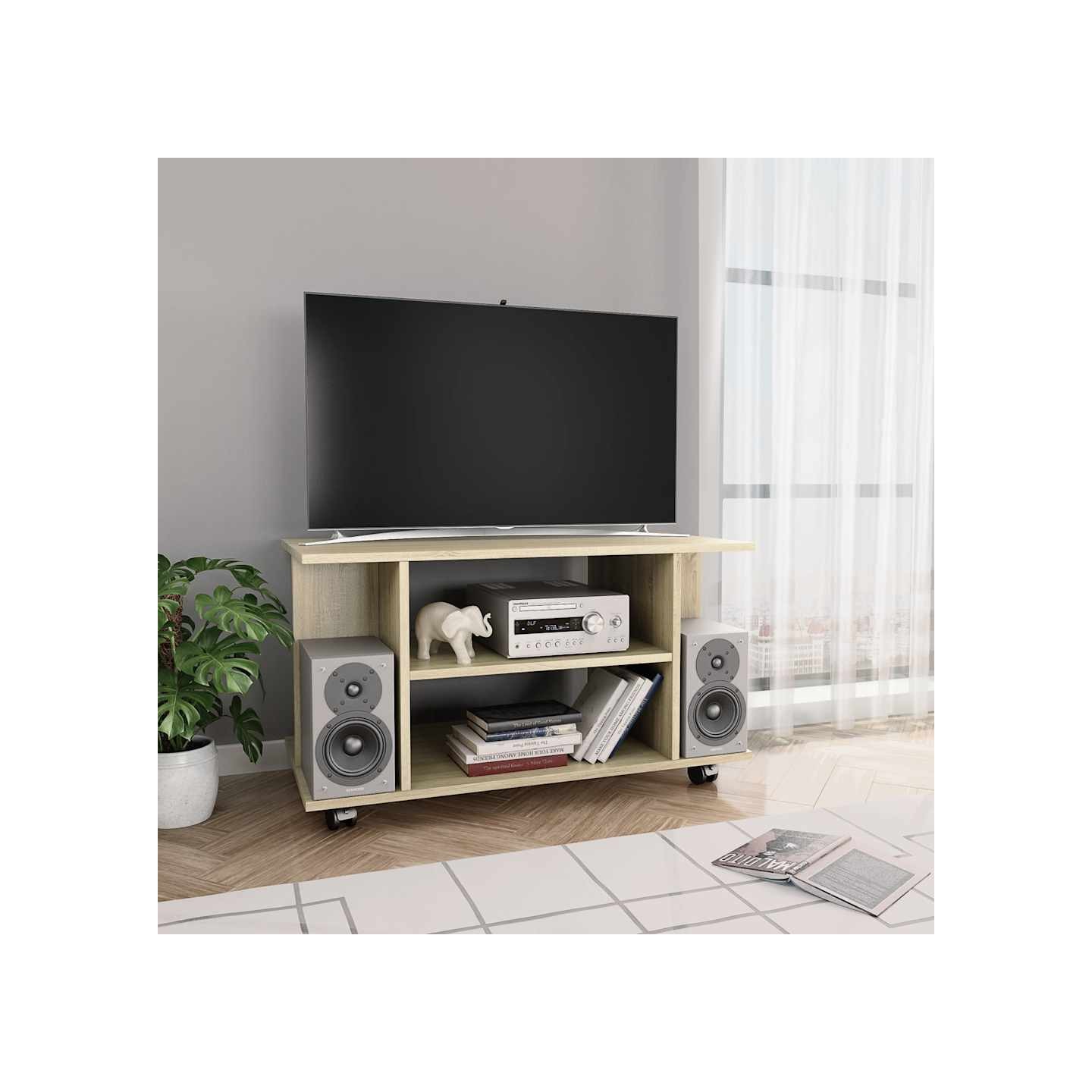 Meuble TV et roulettes chêne sonoma 80x40x45 cm bois ingénierie