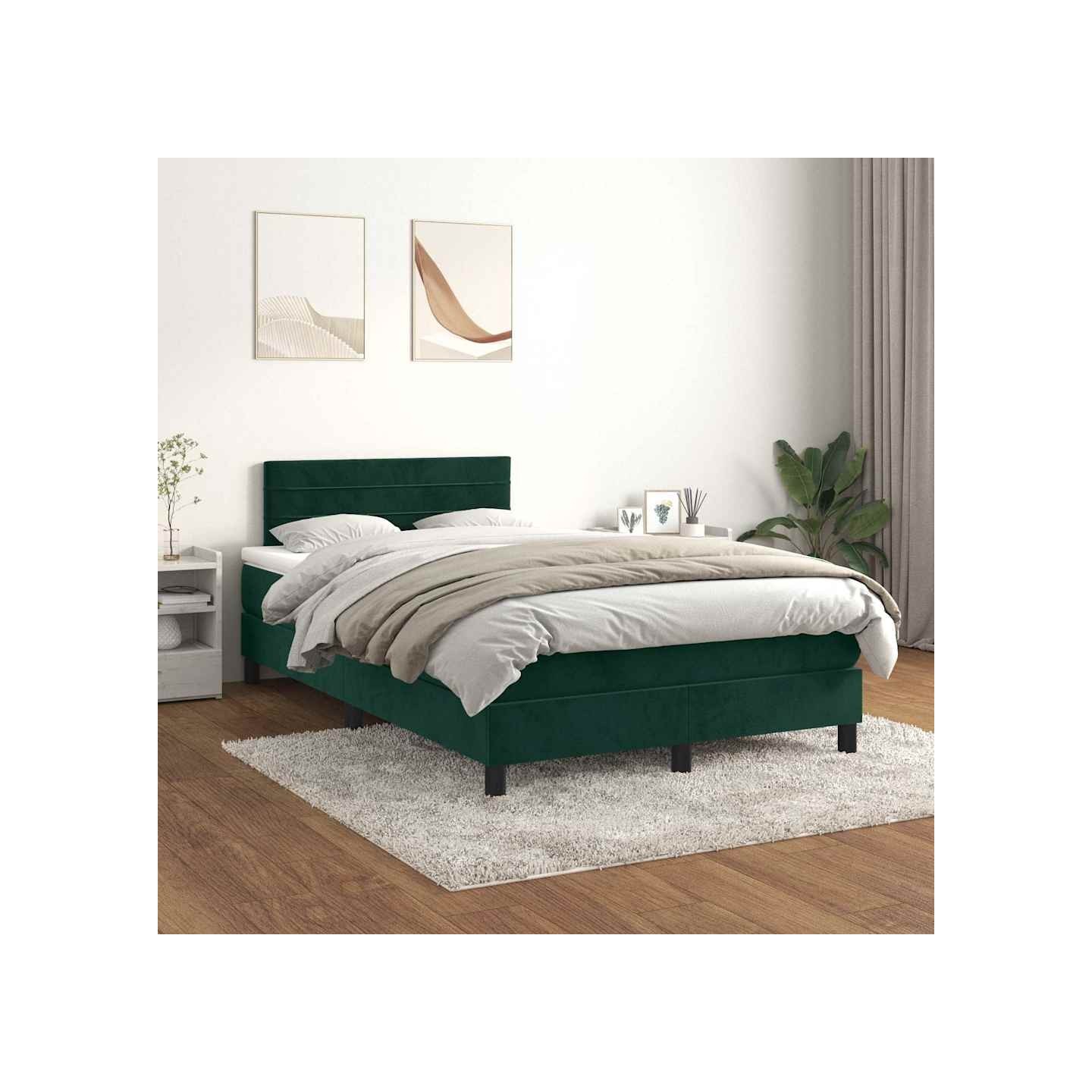 Sommier à lattes de lit et matelas Vert foncé 120x200cm Velours
