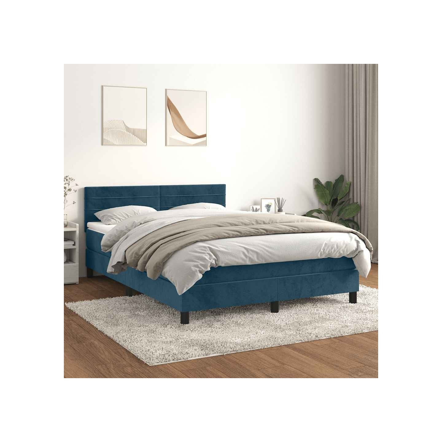 Sommier à lattes de lit et matelas Bleu foncé 140x200cm Velours