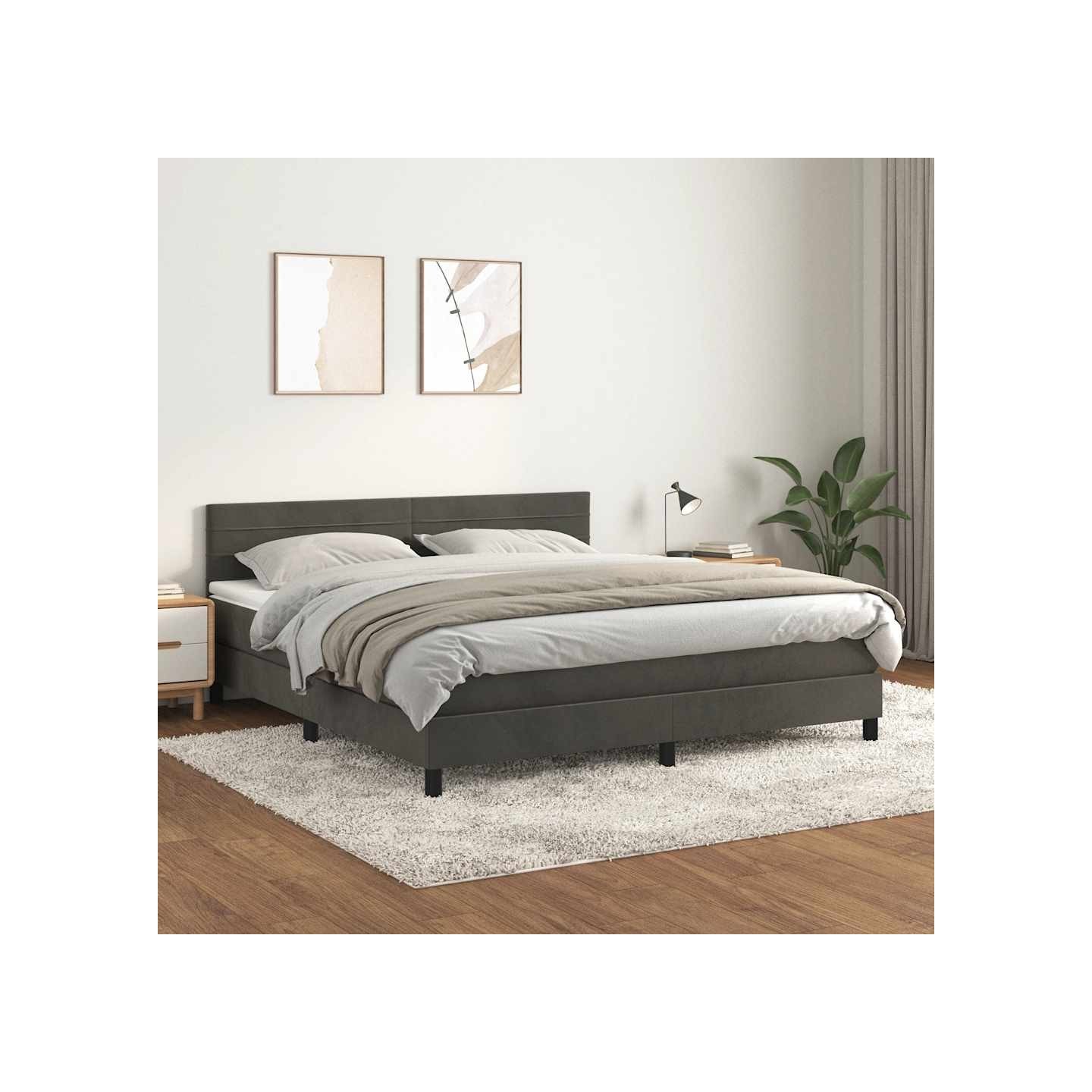 Sommier à lattes de lit et matelas Gris foncé 180x200cm Velours