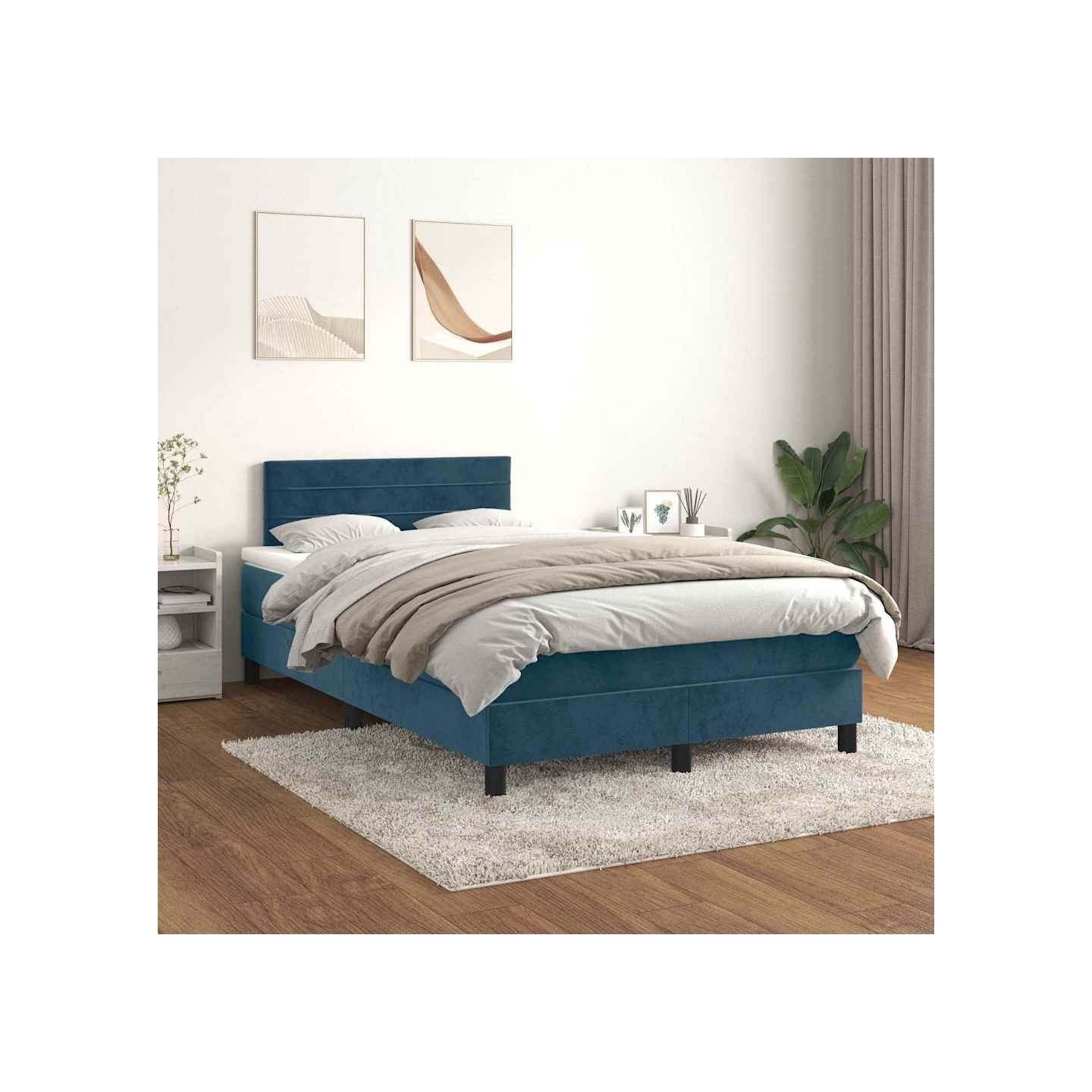 Sommier à lattes de lit et matelas Bleu foncé 120x200cm Velours