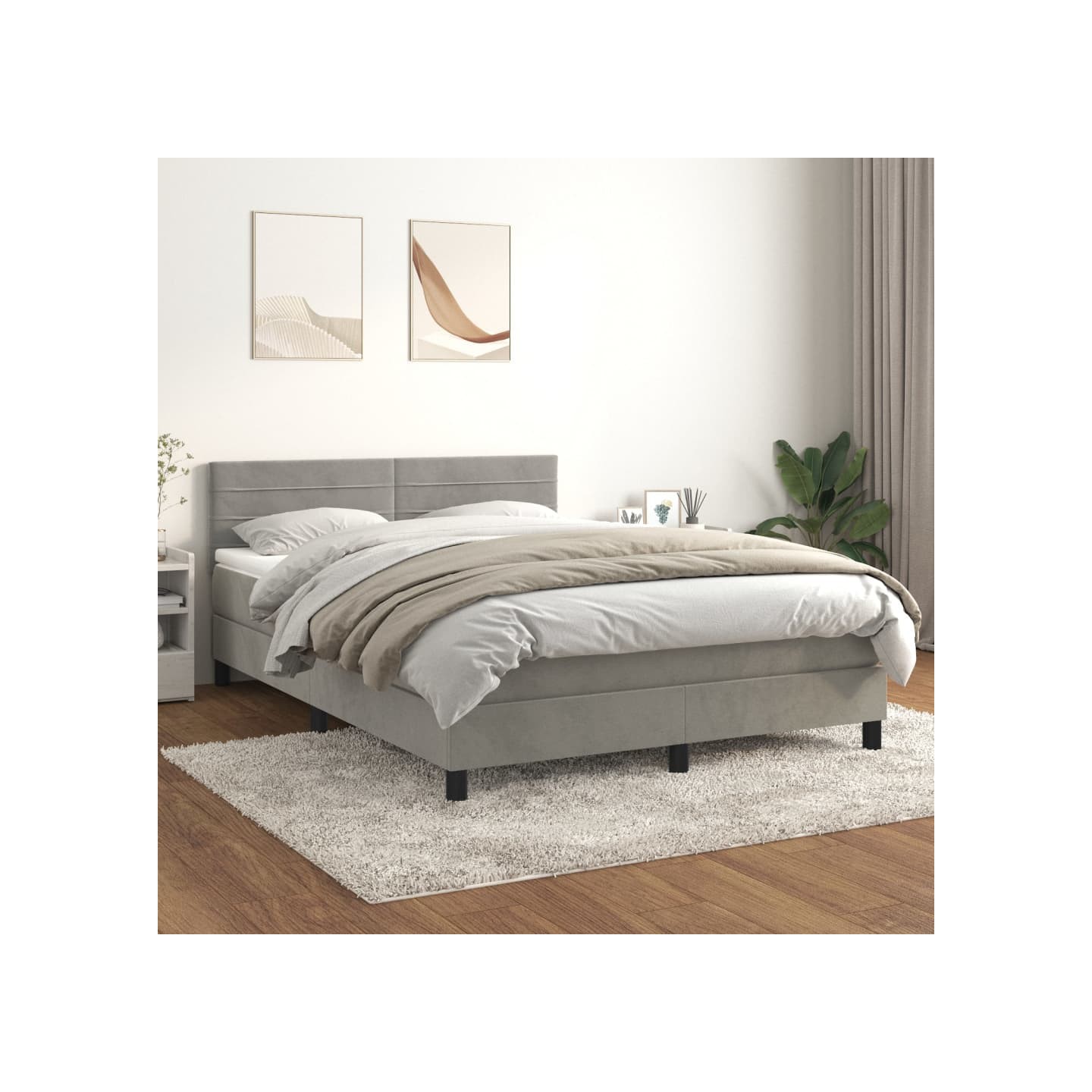 Sommier à lattes de lit et matelas Gris clair 140x200cm Velours