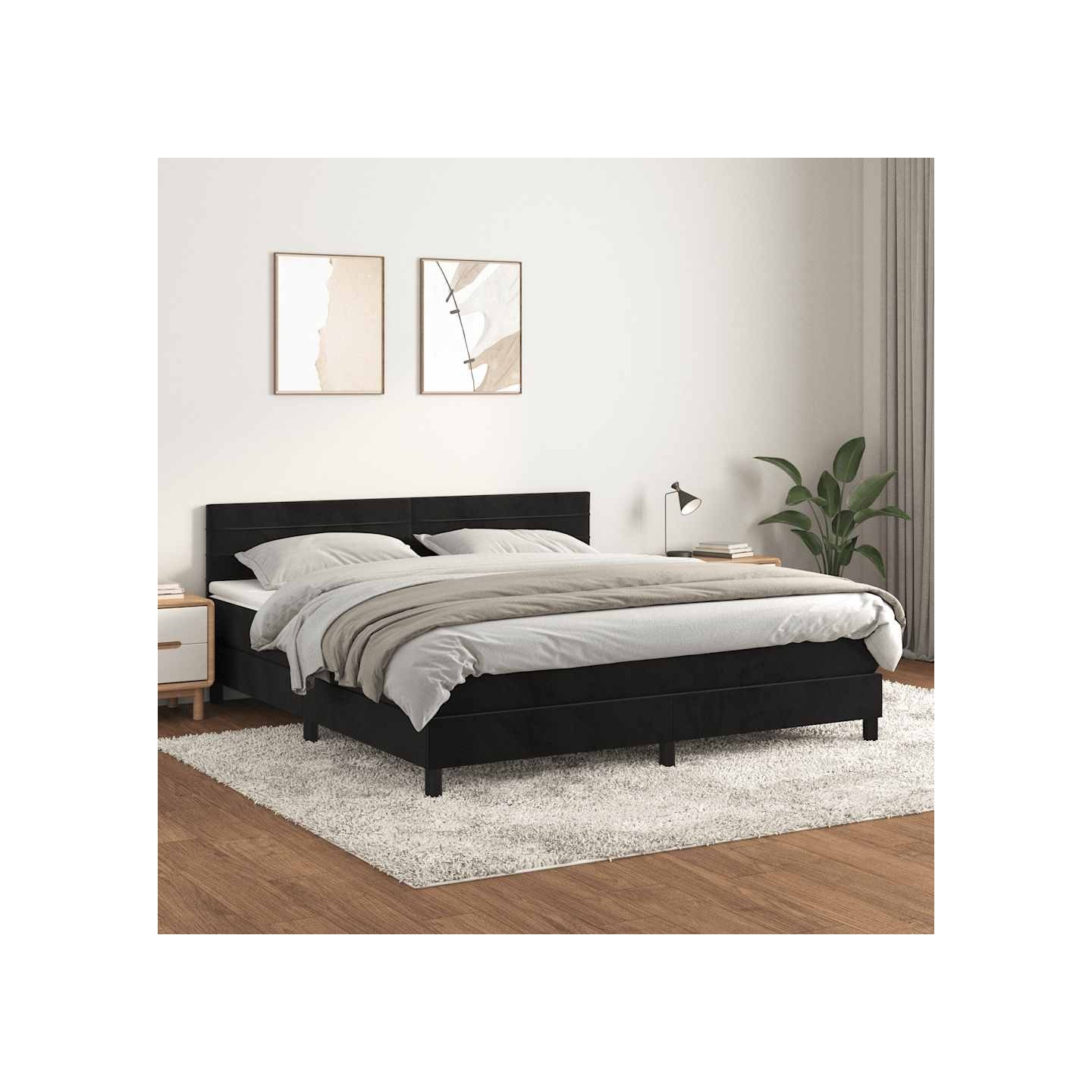 Sommier à lattes de lit avec matelas Noir 180x200 cm Velours