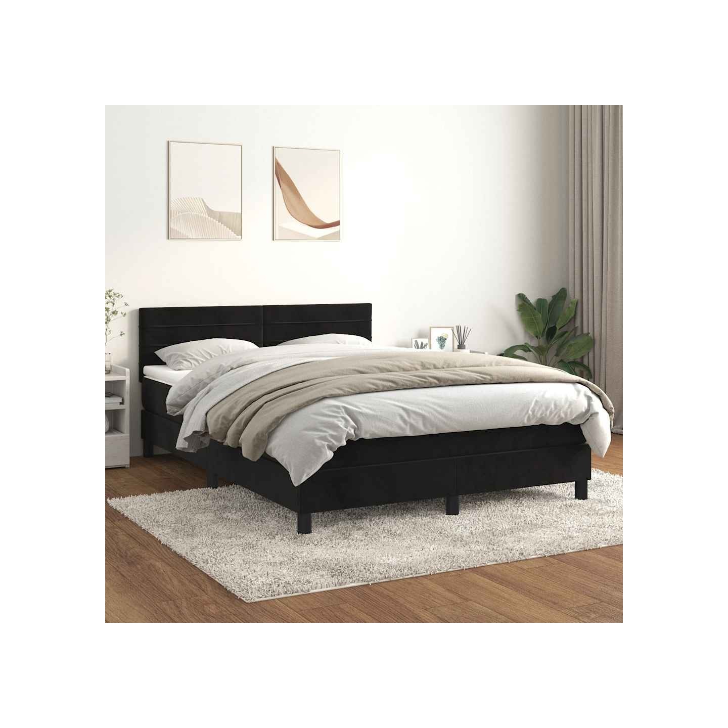 Sommier à lattes de lit avec matelas Noir 140x190 cm Velours